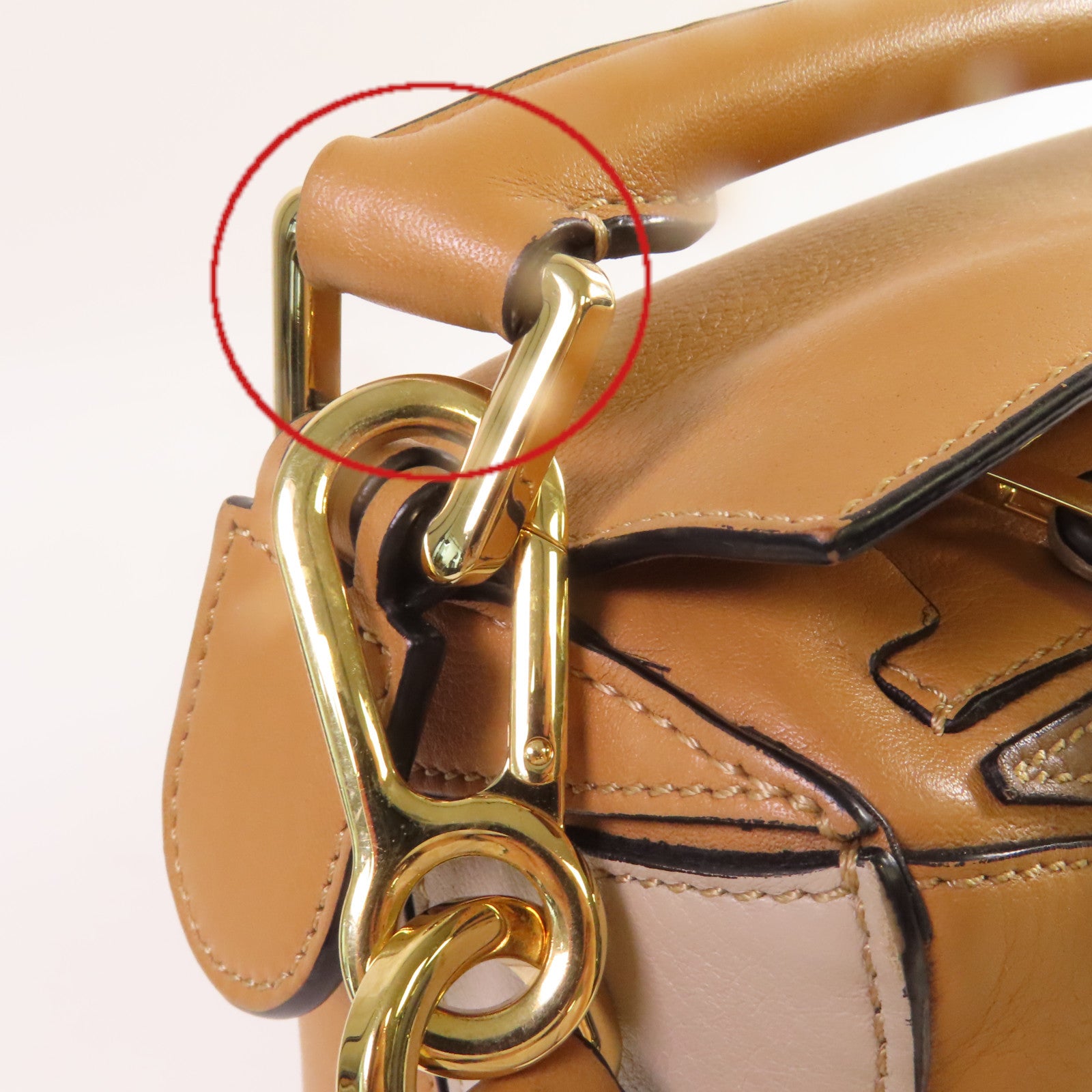 LOEWE 牛皮皮革Puzzle Small 2Way Shoulder Bag金扣手挽肩背兩用袋杏色/啡色