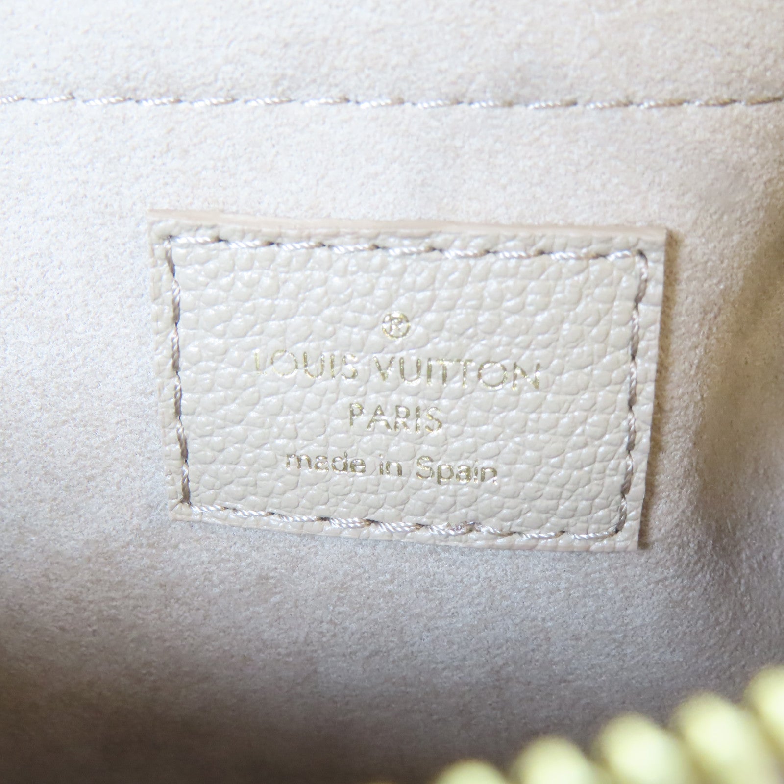 LOUIS VUITTON Monogram Empreinte Nano Speedy金扣鏈帶手挽肩背兩用袋米色