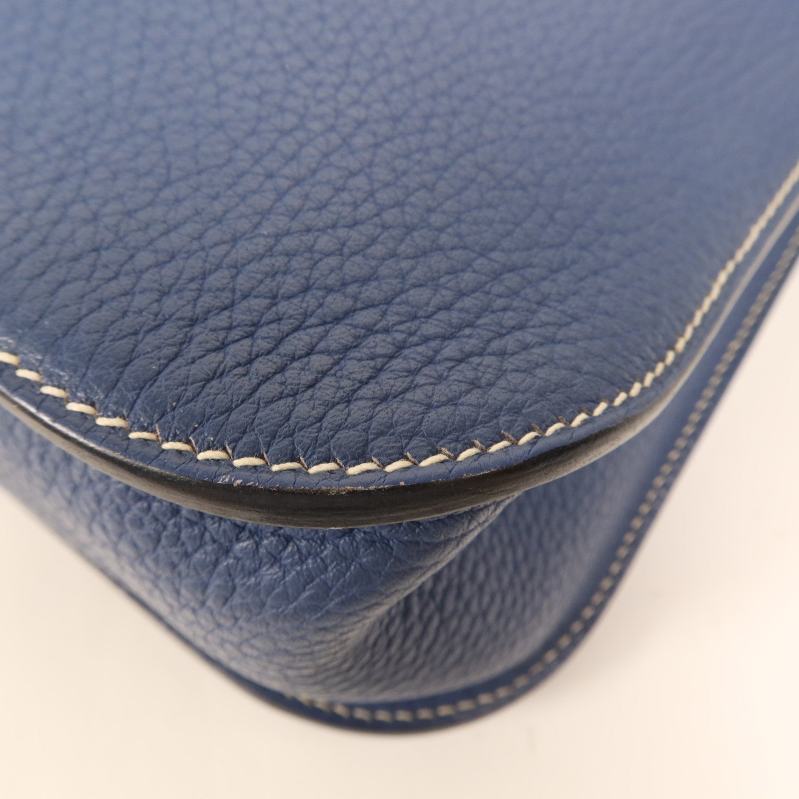 HERMES Clemence皮革Halzan 31銀扣手挽肩背兩用袋Bleu Agate