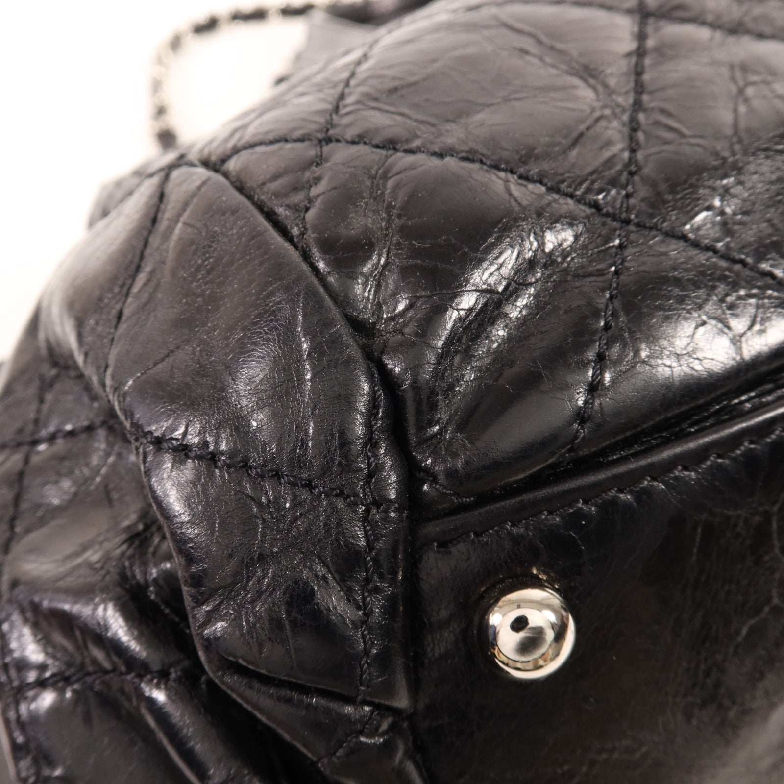 CHANEL 牛皮皮革Chain Shoulder銀扣手挽肩背兩用袋