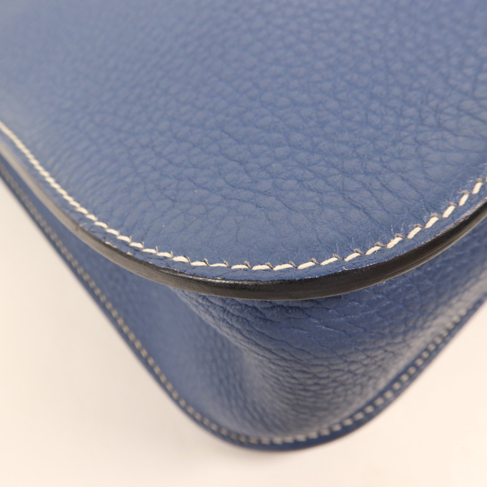 HERMES Clemence皮革Halzan 31銀扣手挽肩背兩用袋Bleu Agate