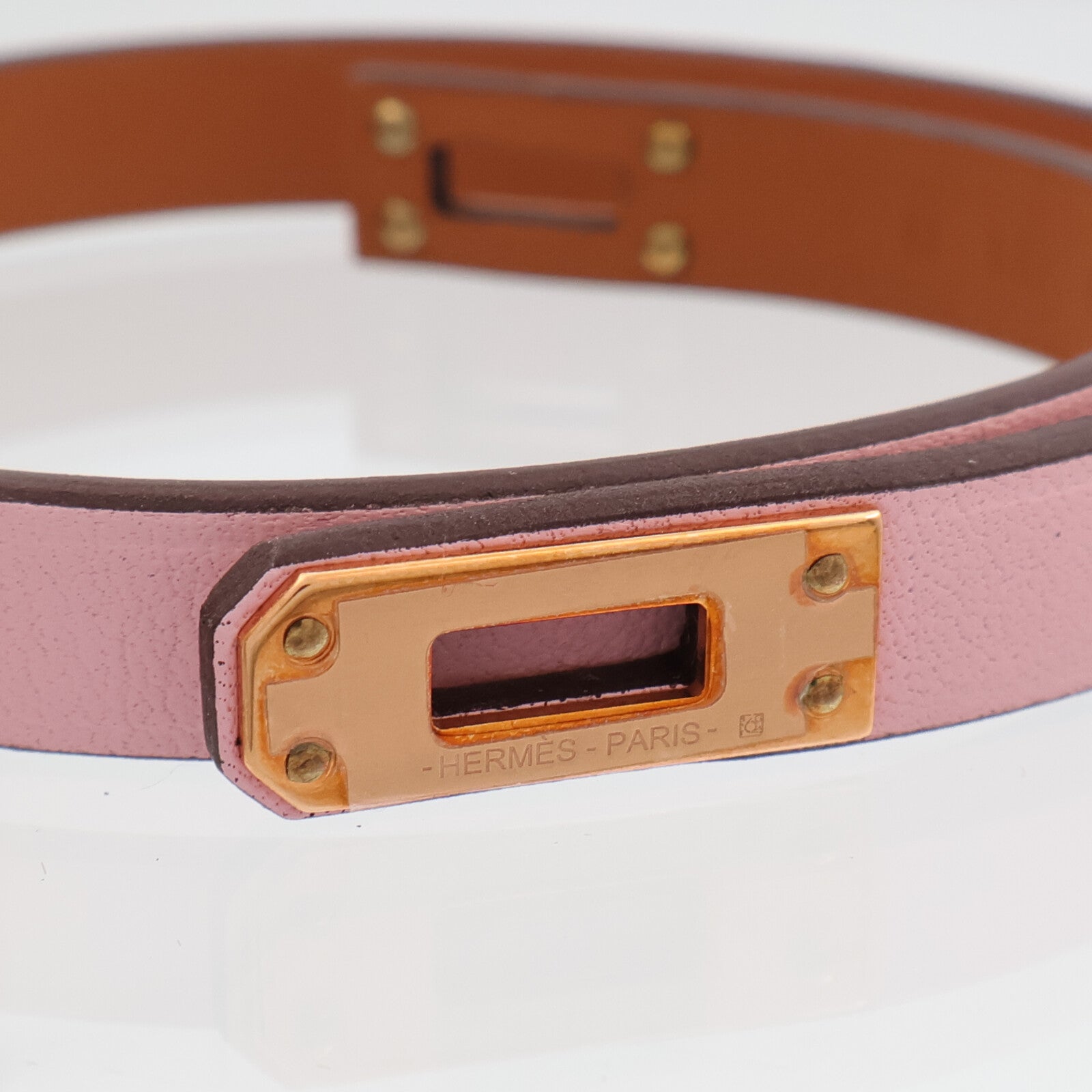 HERMES Swift皮革Mini Kelly Double Tour Bracelet手鐲Rose Sakura