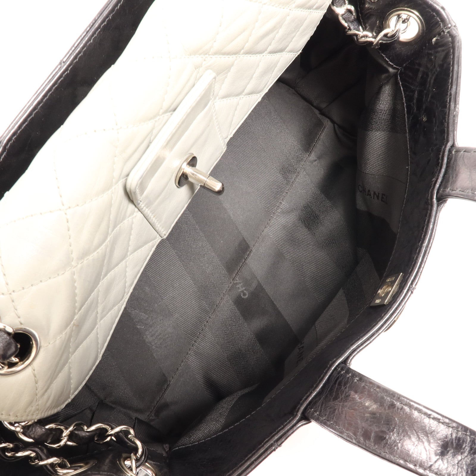 CHANEL 牛皮皮革Chain Shoulder銀扣手挽肩背兩用袋