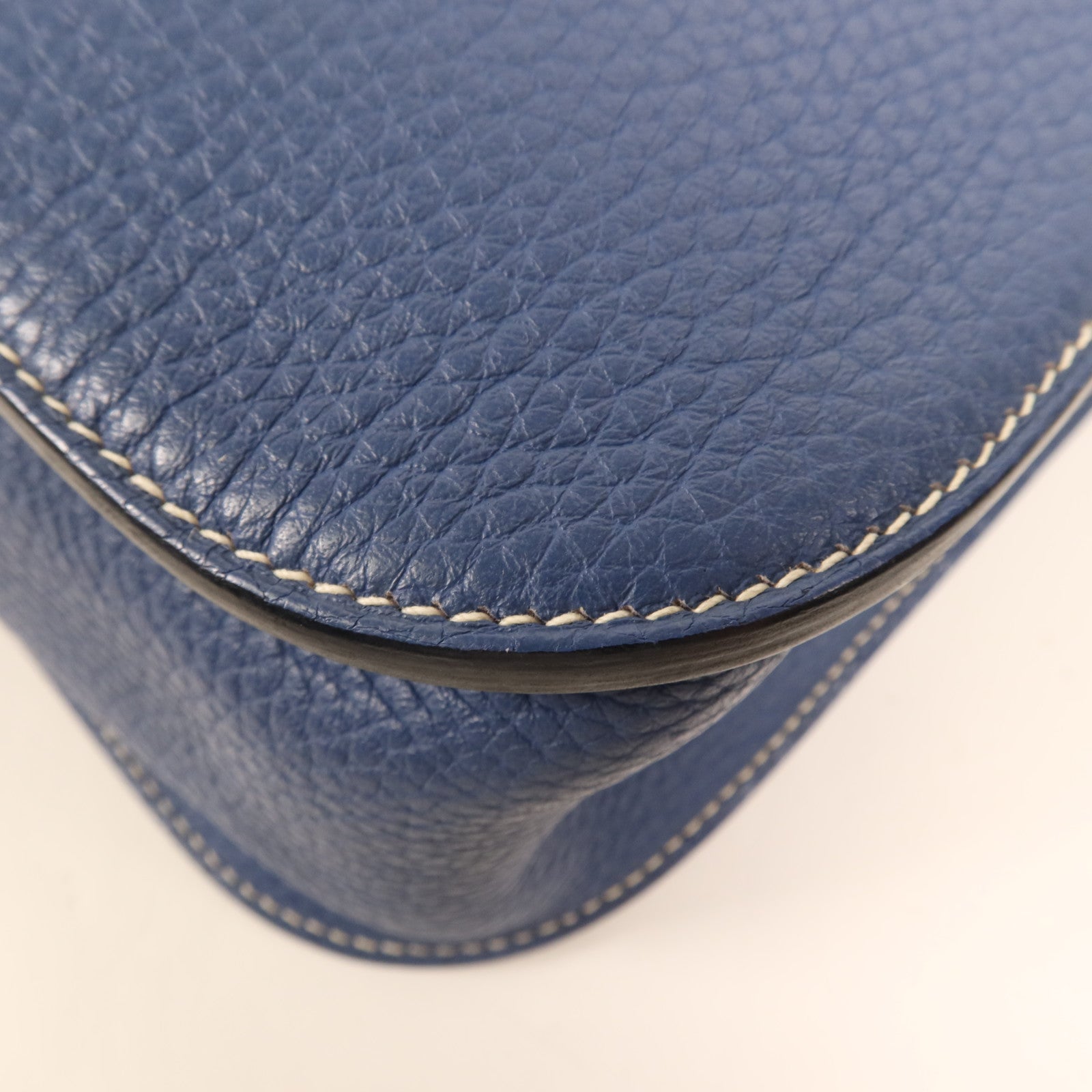 HERMES Clemence皮革Halzan 31銀扣手挽肩背兩用袋Bleu Agate