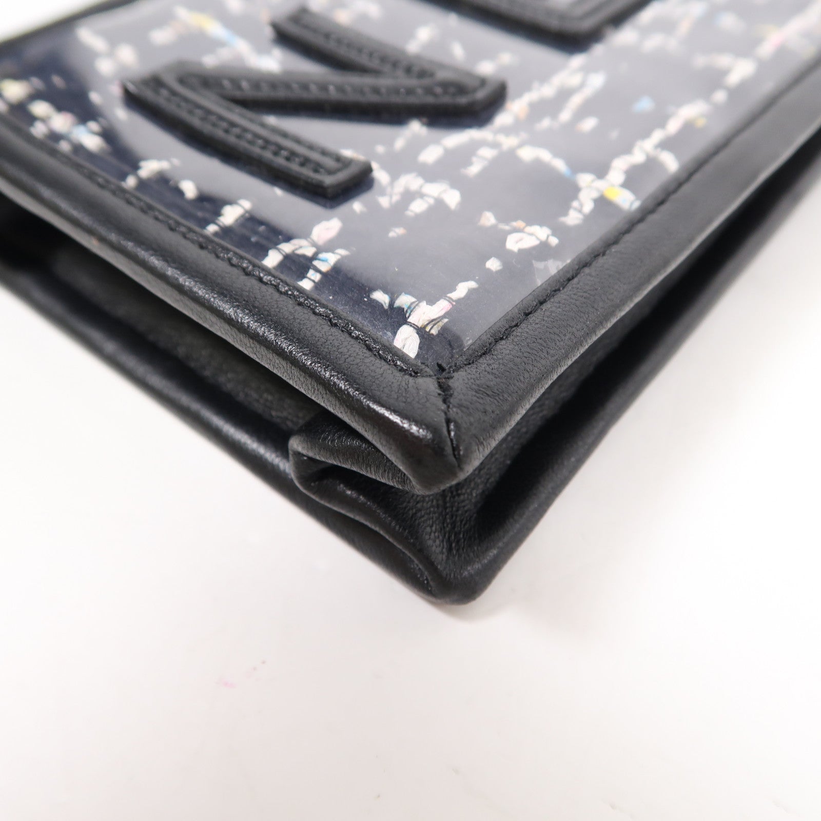 CHANEL PVC/牛皮皮革Tweed PVC Pouch金扣鏈帶肩背袋