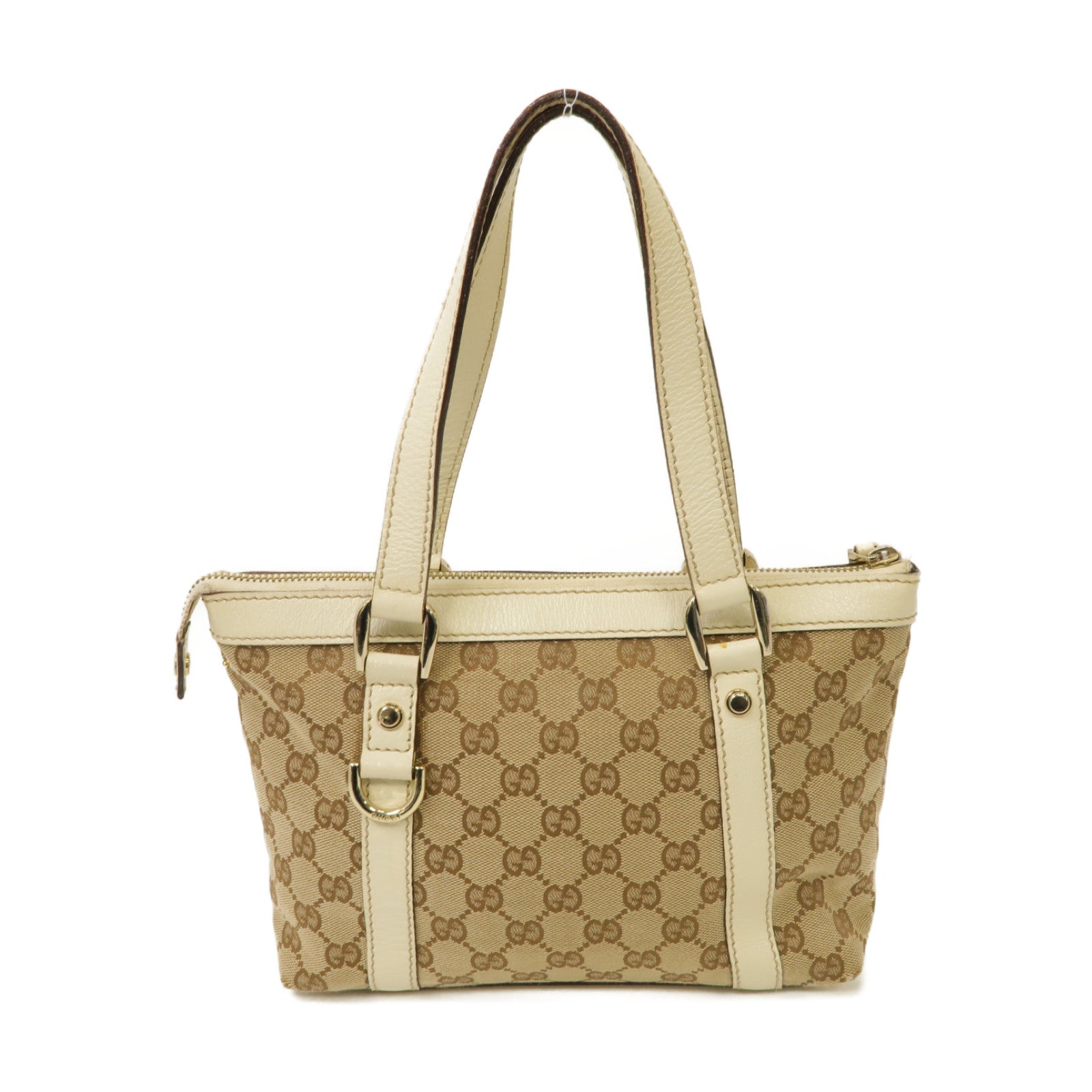 GUCCI 【激減優惠】帆布/皮革Handbag金扣手挽袋啡色/白色
