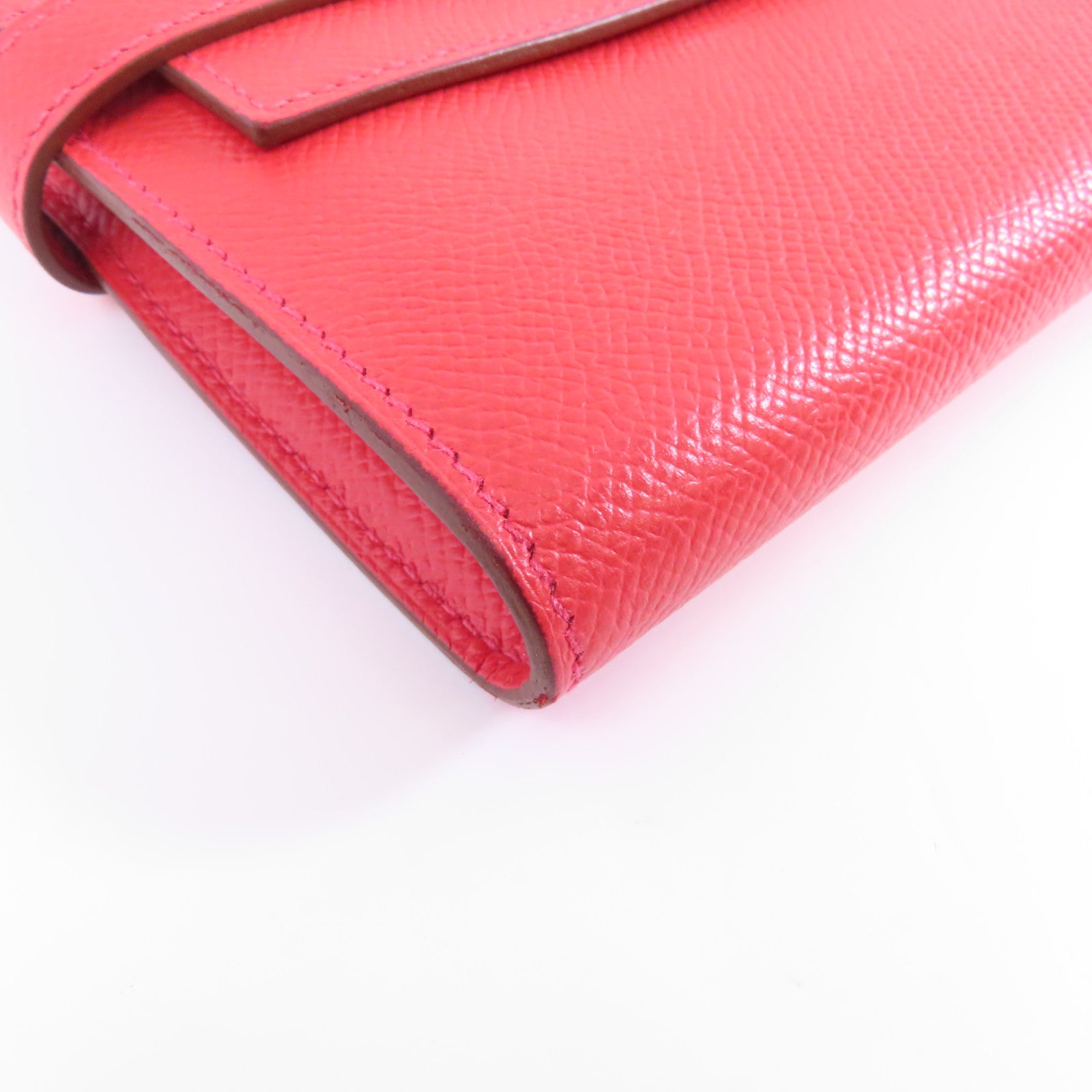 HERMES 【激減優惠】Epsom皮革Kelly Wallet銀扣長錢包紅色