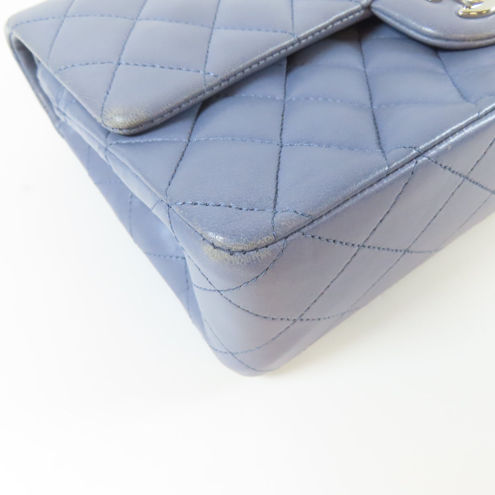 CHANEL 【激減優惠】菱格羊皮皮革Classic 25cm銀扣鏈帶肩背袋紫色