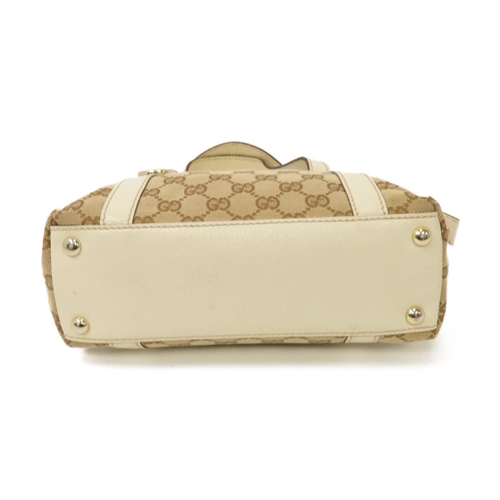 GUCCI 【激減優惠】帆布/皮革Handbag金扣手挽袋啡色/白色
