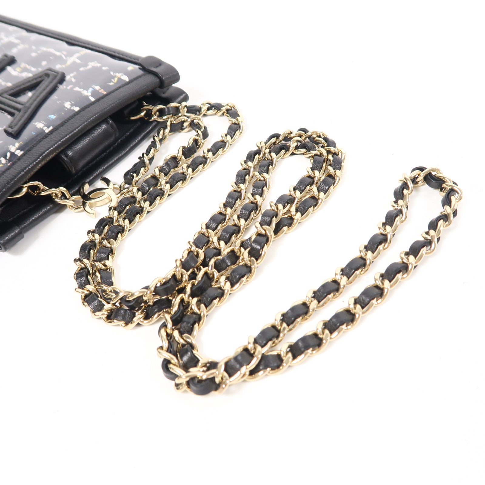 CHANEL PVC/牛皮皮革Tweed PVC Pouch金扣鏈帶肩背袋