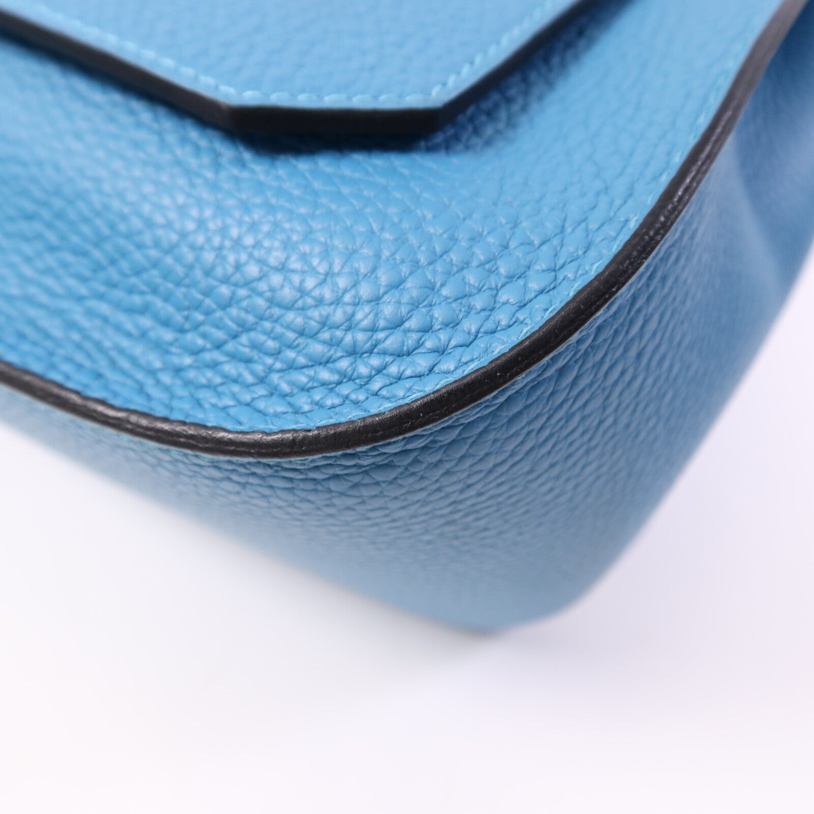 HERMES Clemence皮革Jypesiere 34銀扣肩背袋Turquoise
