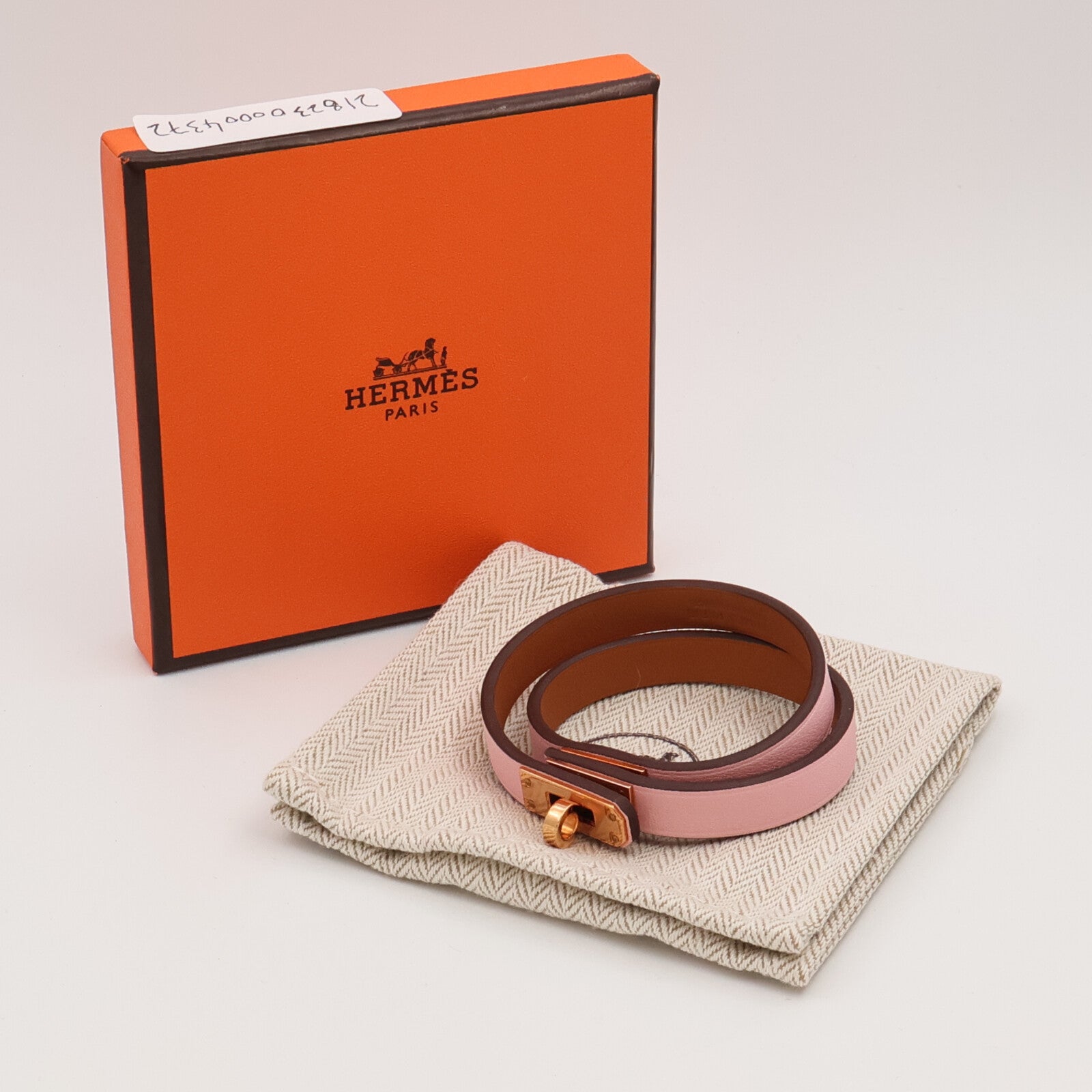 HERMES Swift皮革Mini Kelly Double Tour Bracelet手鐲Rose Sakura