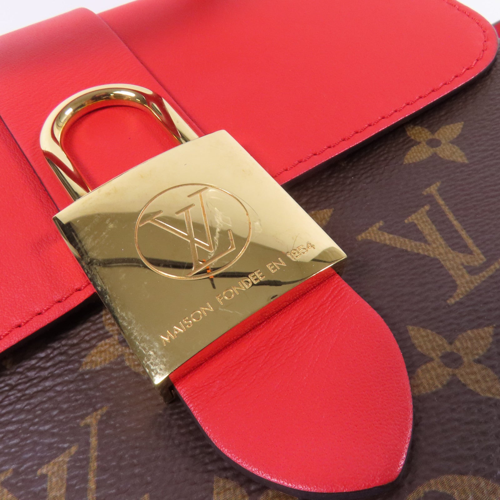 LOUIS VUITTON Monogram Locky BB金扣手挽肩背棕色/紅色
