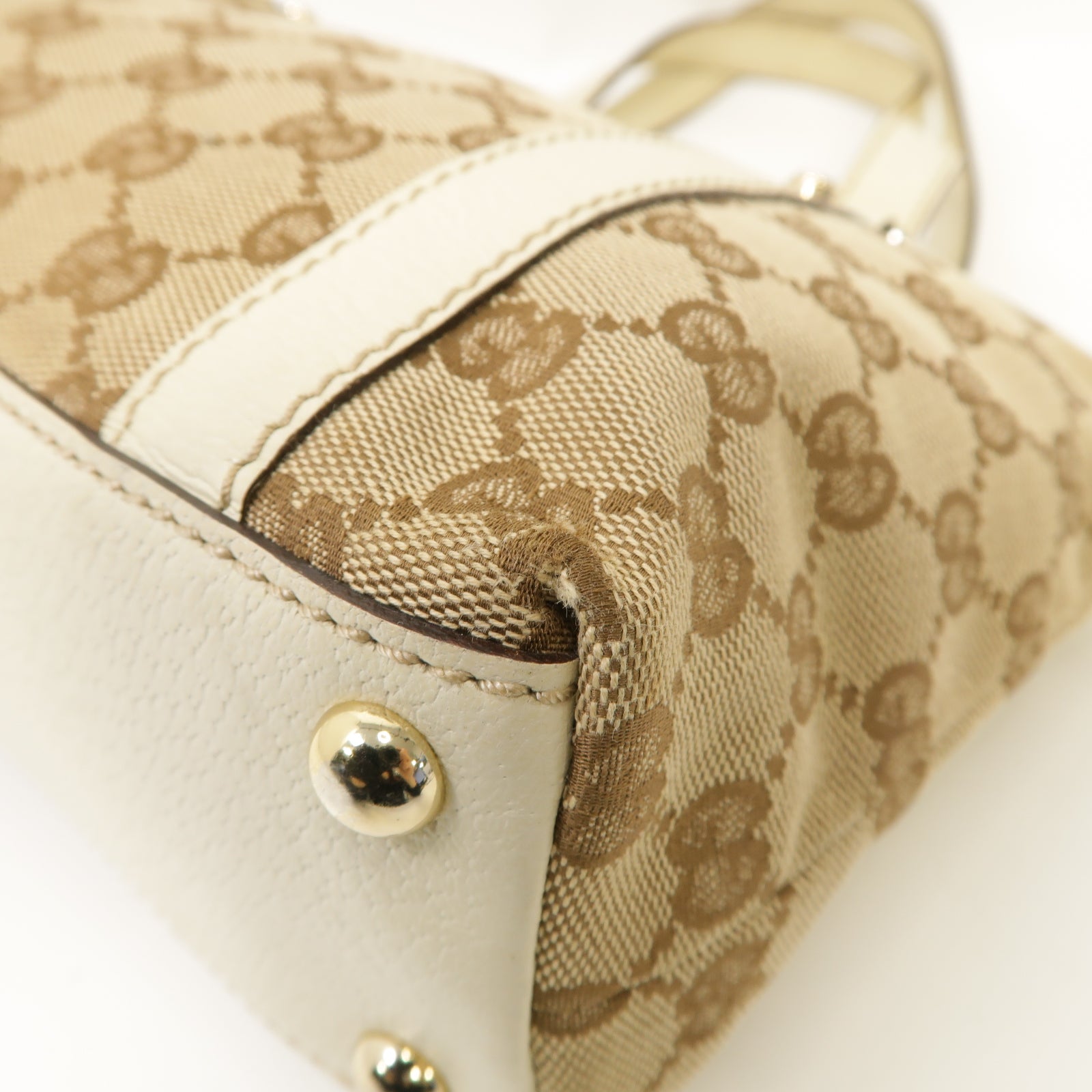 GUCCI 【激減優惠】帆布/皮革Handbag金扣手挽袋啡色/白色