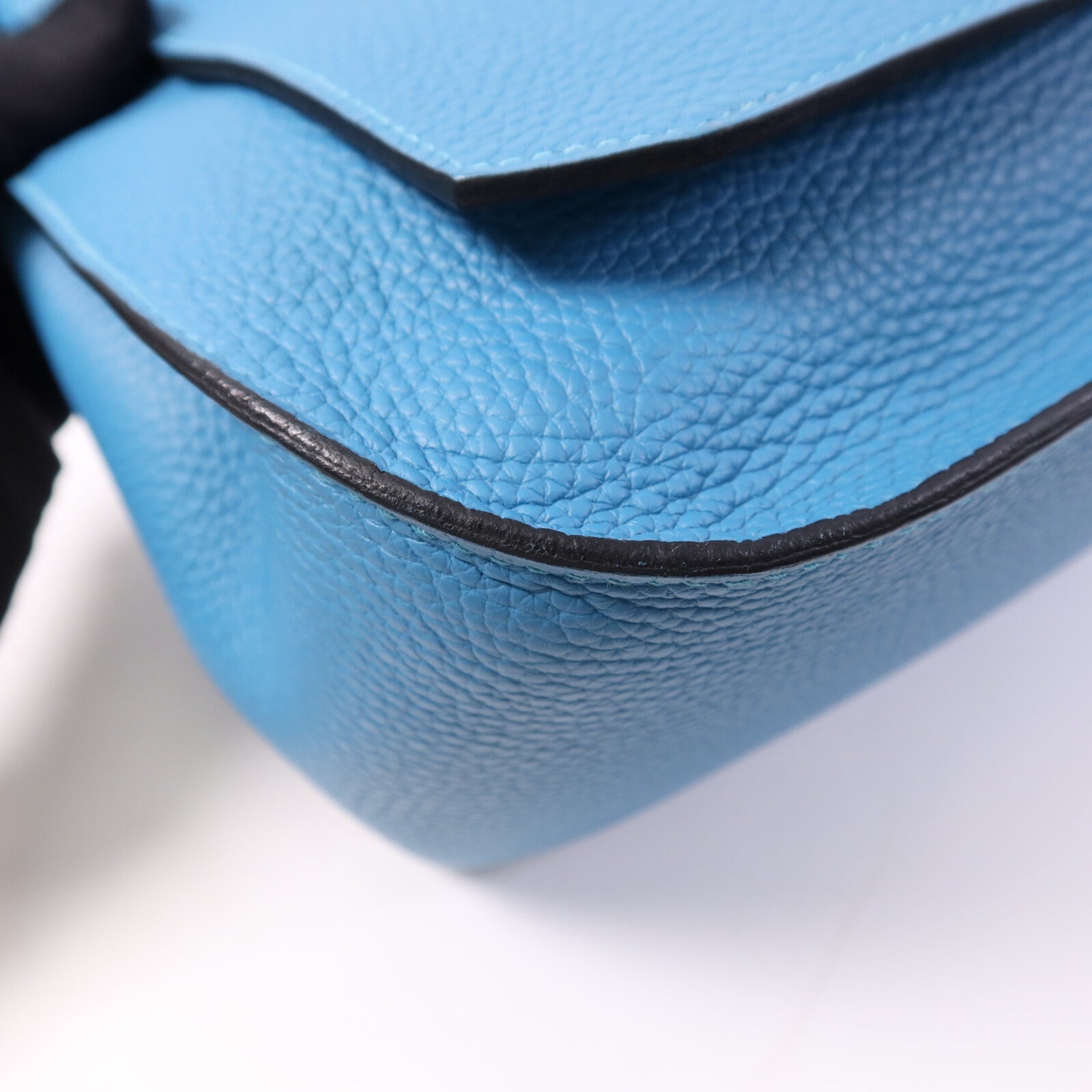 HERMES Clemence皮革Jypesiere 34銀扣肩背袋Turquoise