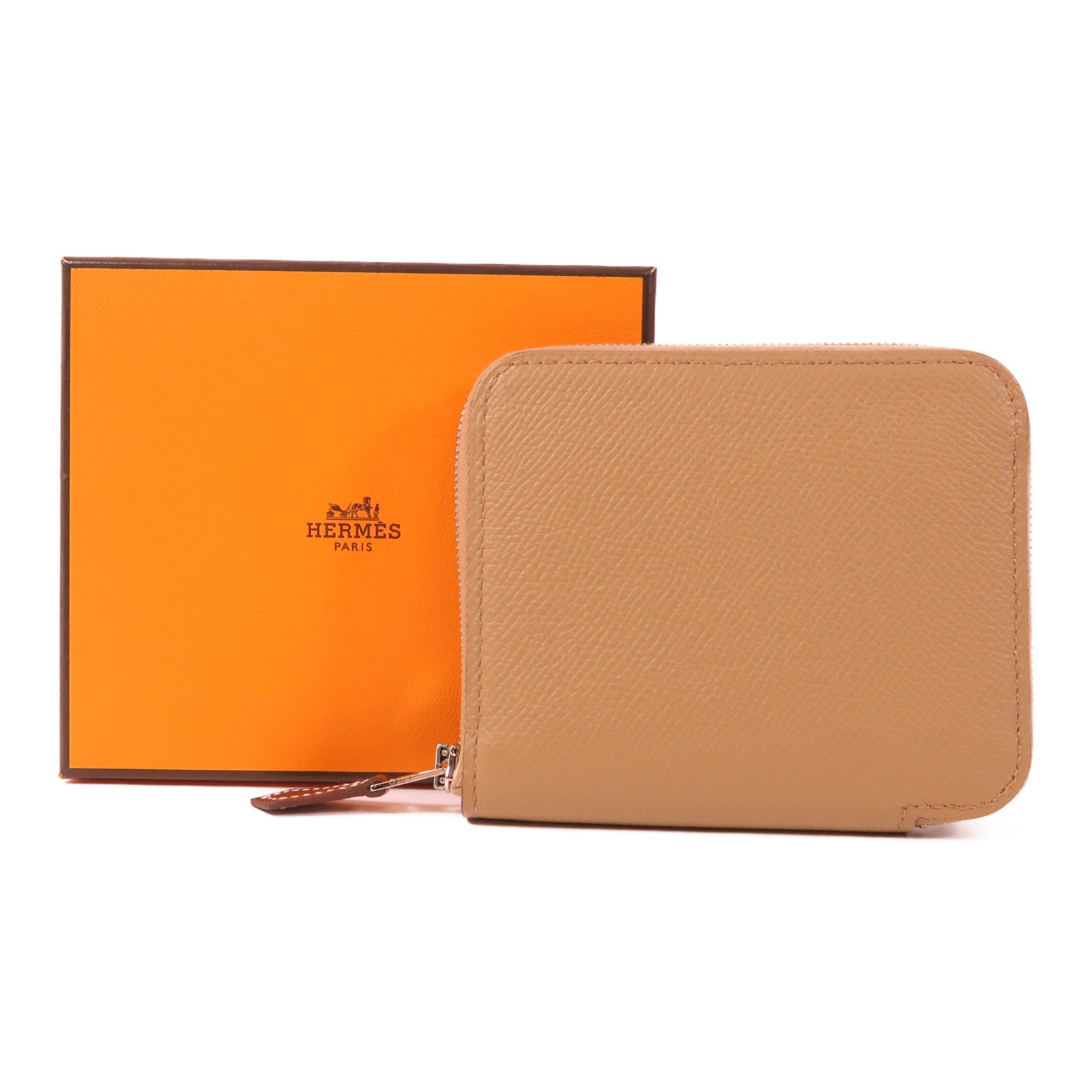 HERMES Epsom皮革Silk In Compact銀扣錢包Chai
