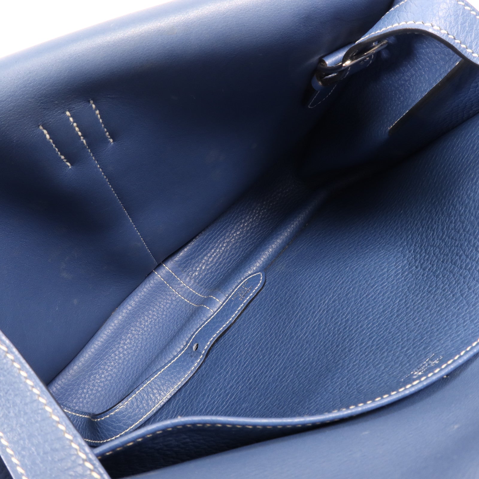 HERMES Clemence皮革Halzan 31銀扣手挽肩背兩用袋Bleu Agate