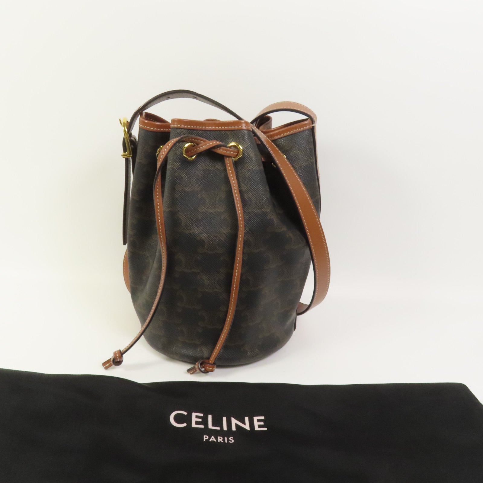CELINE 塗層帆布Triomphe Drawstring Small bucket肩背袋