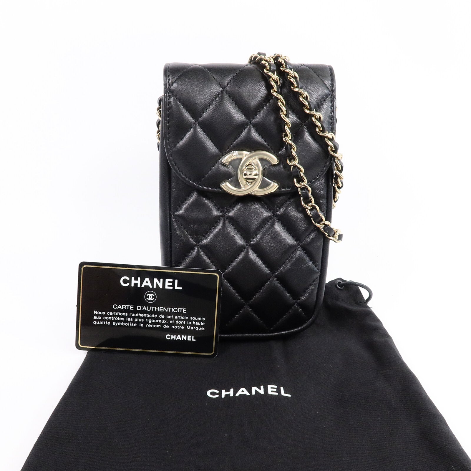 CHANEL 羊皮皮革Phone Bag鏈帶肩背袋