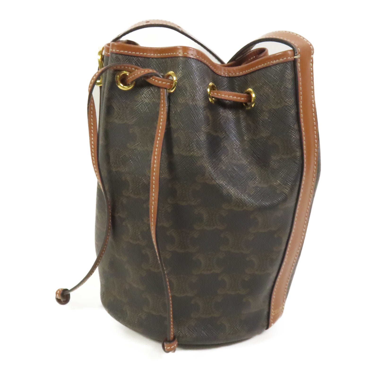 CELINE 塗層帆布Triomphe Drawstring Small bucket肩背袋