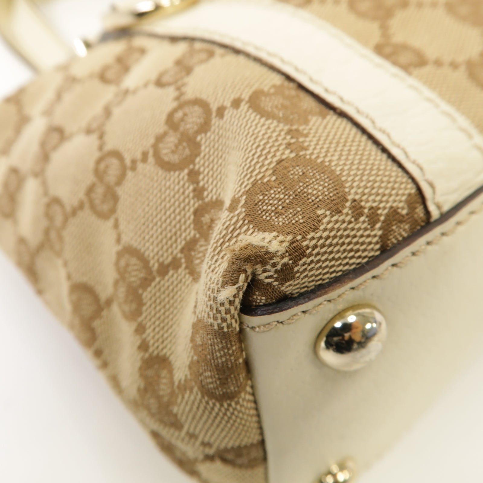 GUCCI 【激減優惠】帆布/皮革Handbag金扣手挽袋啡色/白色