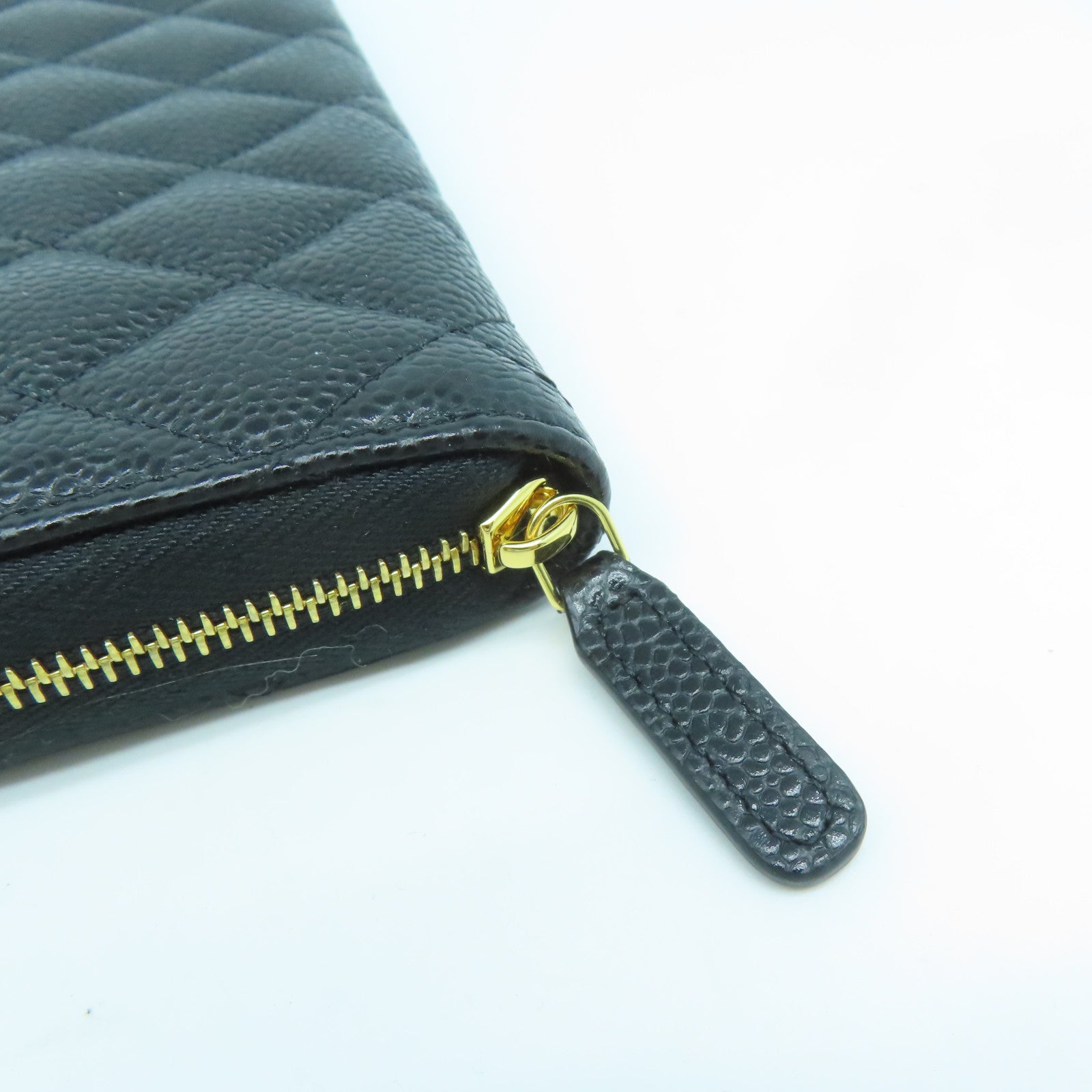 CHANEL 菱格Caviar皮革Long Wallet金扣長錢包黑色