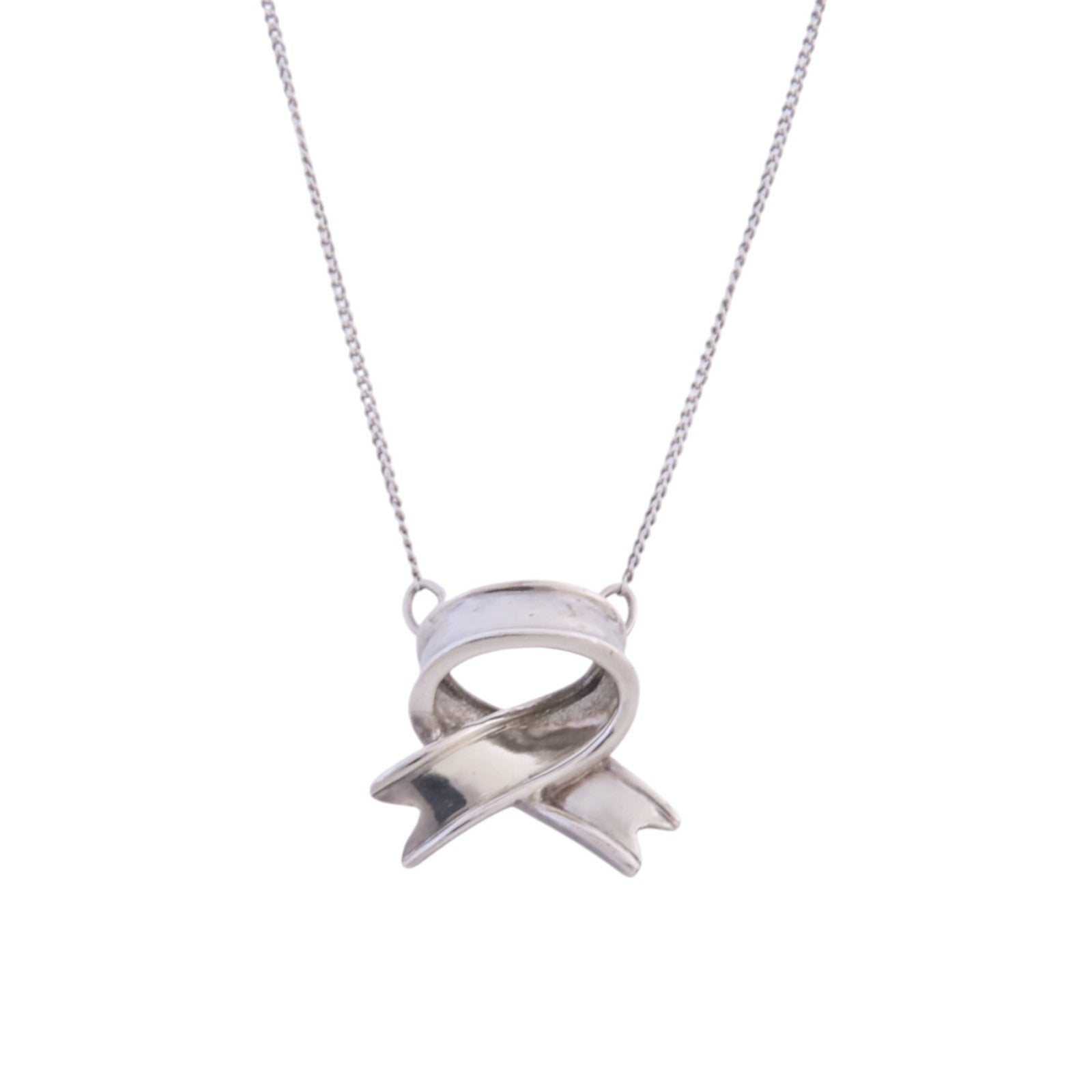 TIFFANY＆CO 925純銀Bow Ribbon Necklace銀扣項鏈