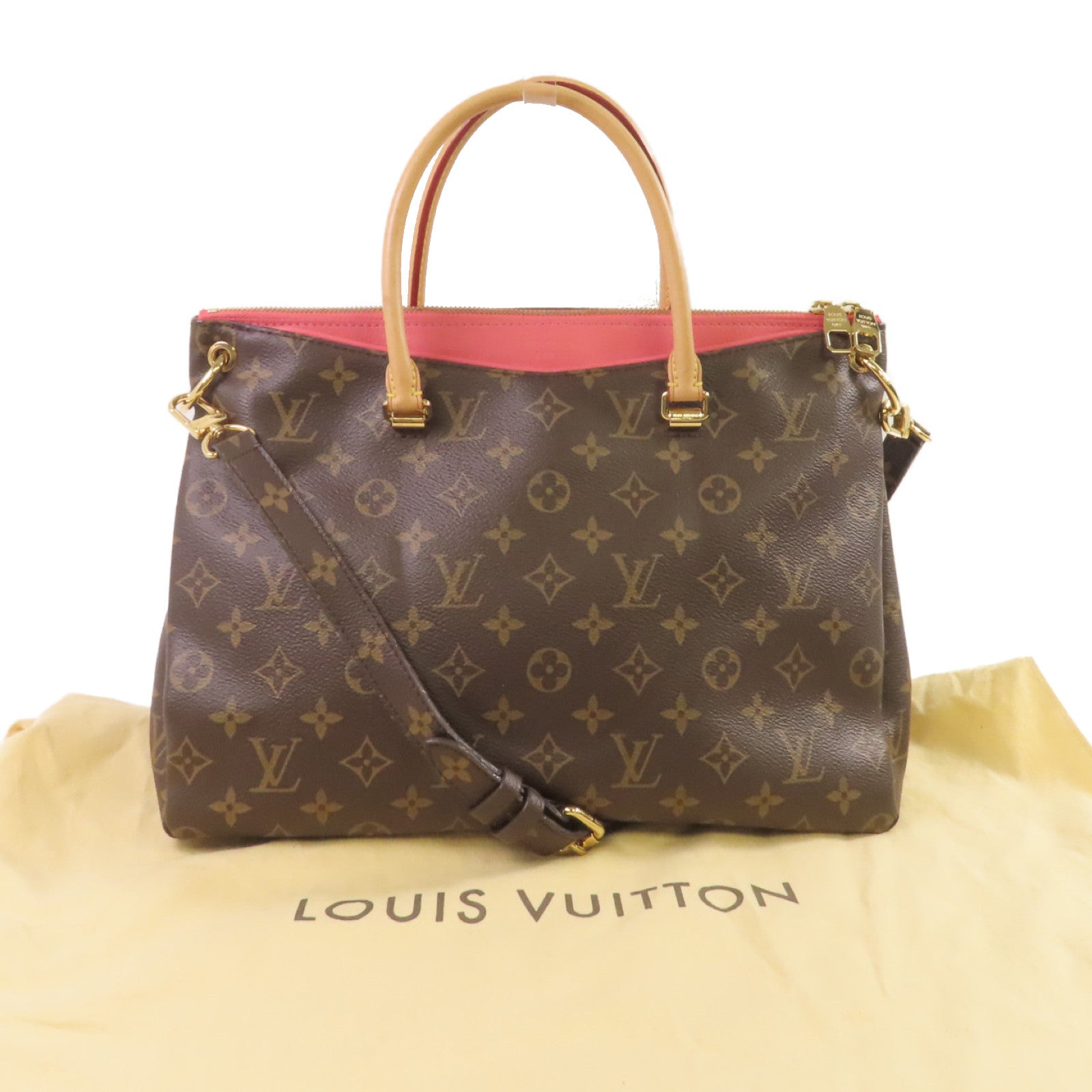 LOUIS VUITTON Monogram Pallas 2Way Shoulder Bag金扣手挽肩背兩用袋啡色/粉紅色