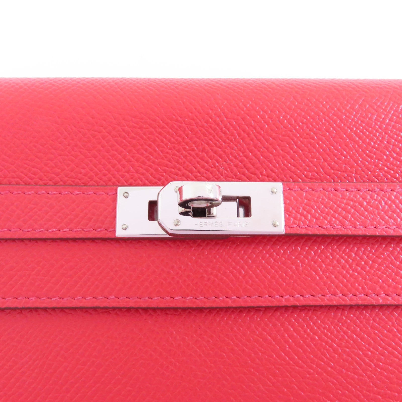 HERMES 【激減優惠】Epsom皮革Kelly Wallet銀扣長錢包紅色