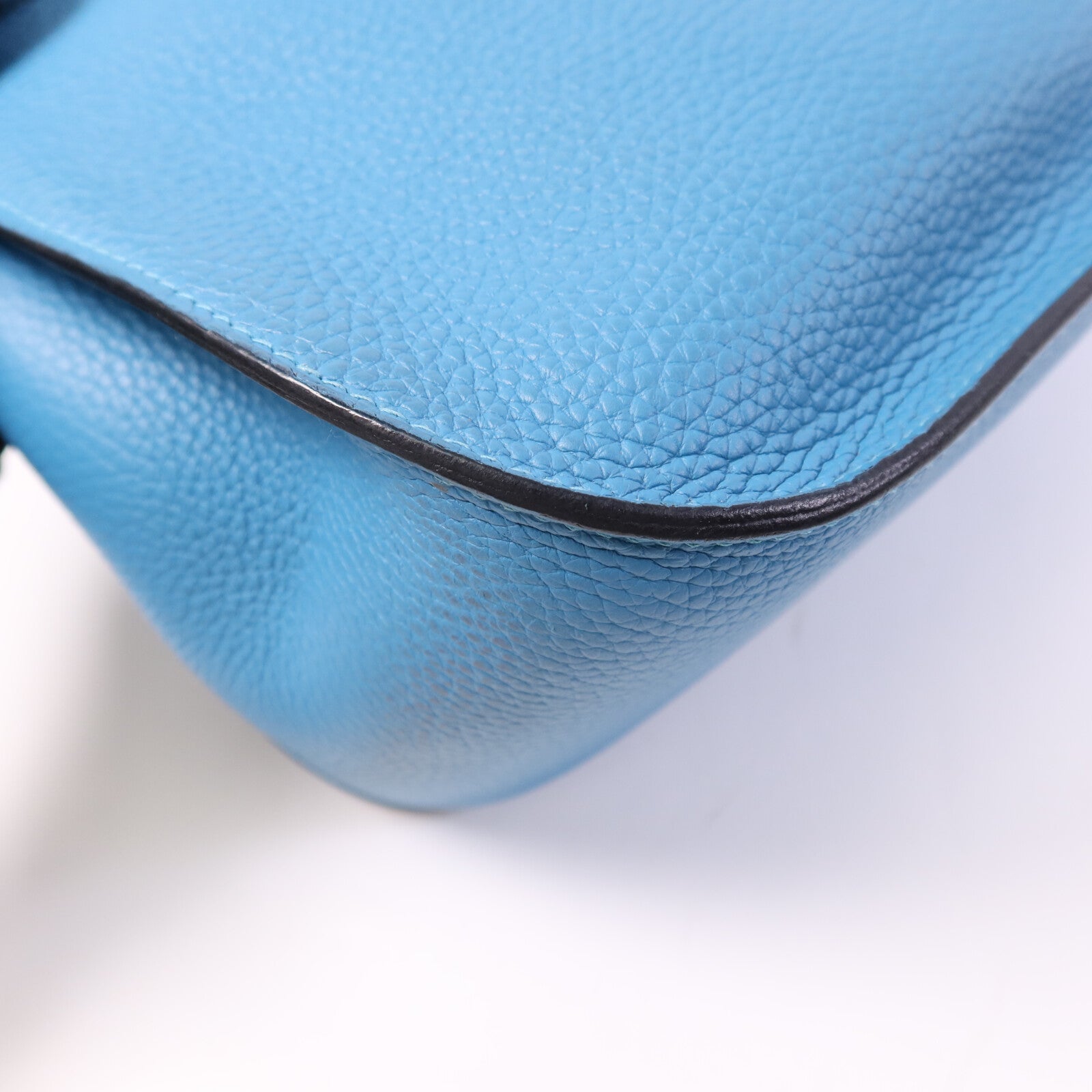 HERMES Clemence皮革Jypesiere 34銀扣肩背袋Turquoise