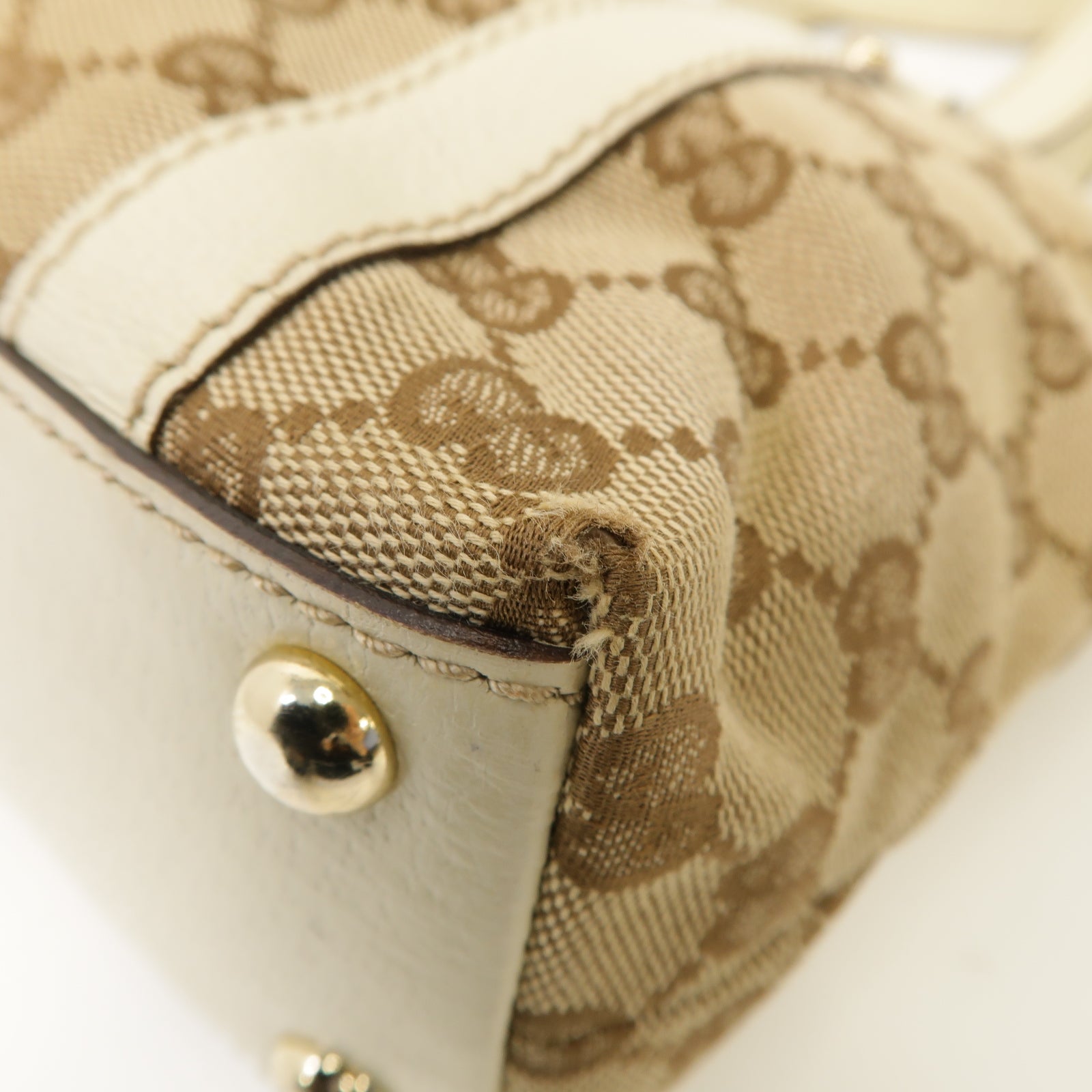 GUCCI 【激減優惠】帆布/皮革Handbag金扣手挽袋啡色/白色