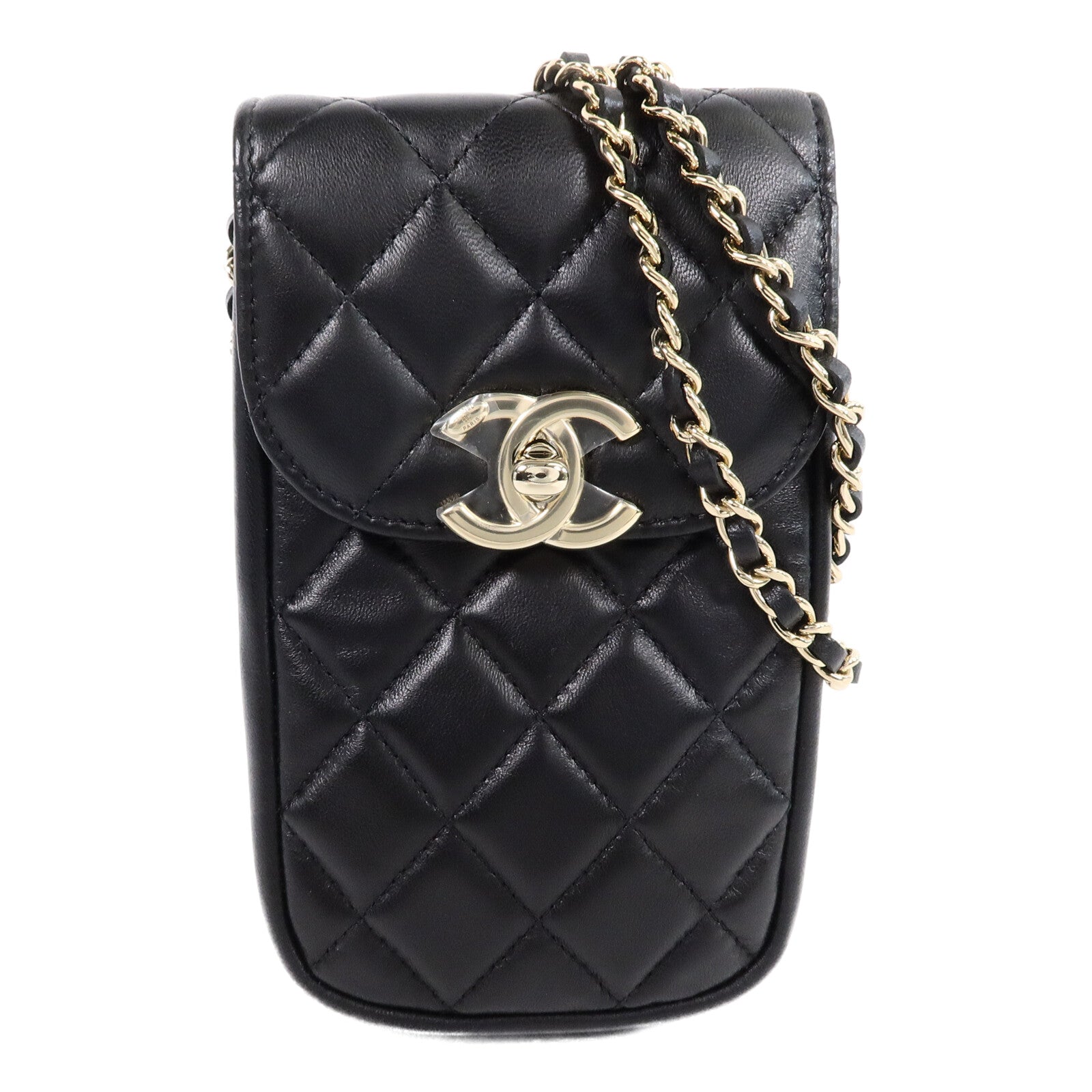 CHANEL 羊皮皮革Phone Bag鏈帶肩背袋