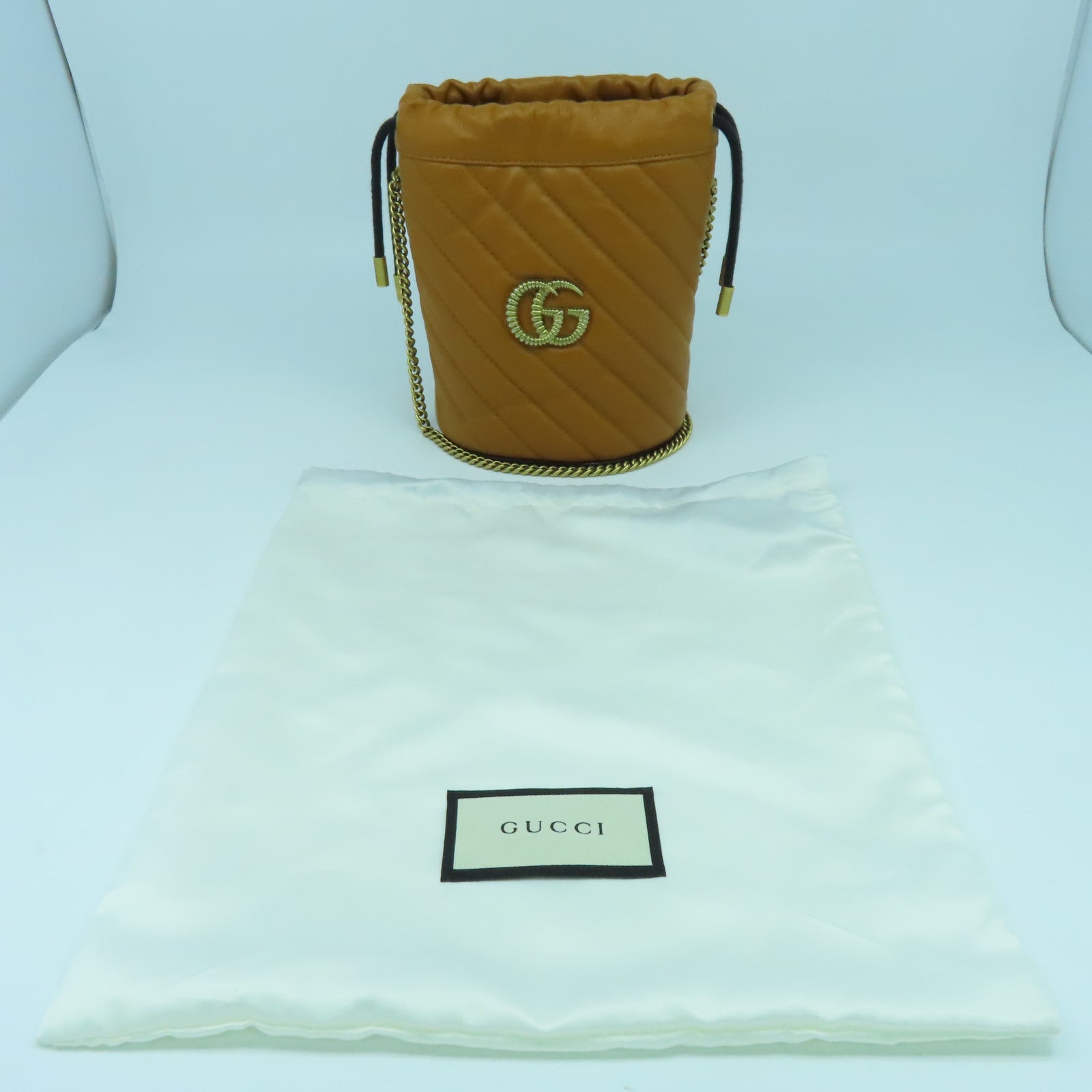 GUCCI 【激減優惠】牛皮皮革GG Marmont金扣鏈帶肩背袋淺啡色