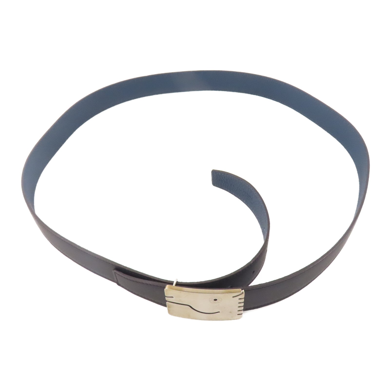 HERMES 牛皮皮革A Cheval Belt銀扣皮帶Nori/黑色