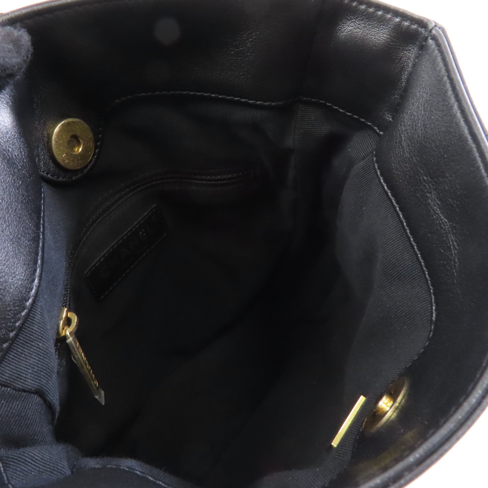 CHANEL 菱格牛皮皮革Drawstring Bag金扣鏈帶肩背袋黑色