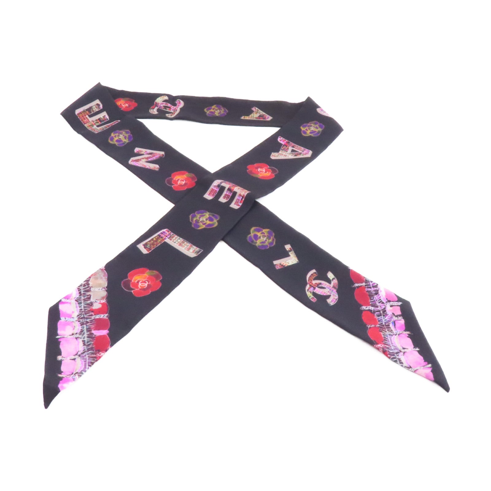 CHANEL 絲質Scarf絲巾黑色/彩色