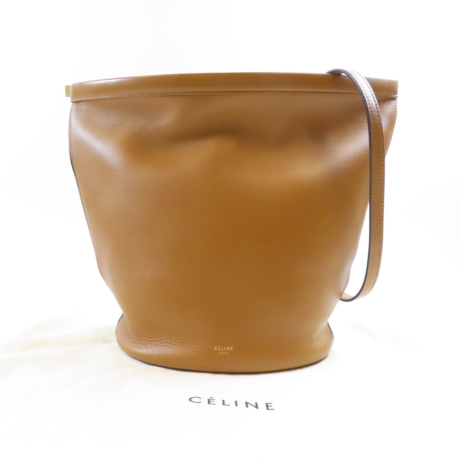 CELINE 牛皮皮革Tote Bag金扣肩背袋棕色