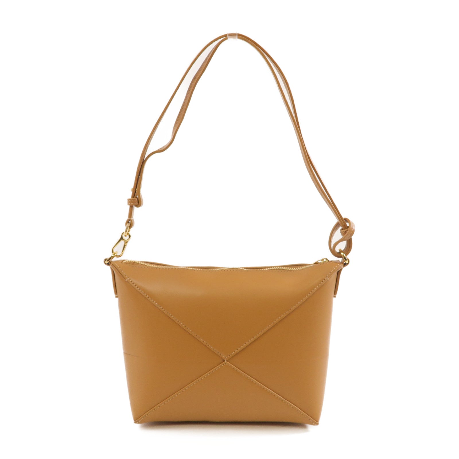 LOEWE 牛皮皮革Puzzle Fold Pouch金扣肩背袋棕色