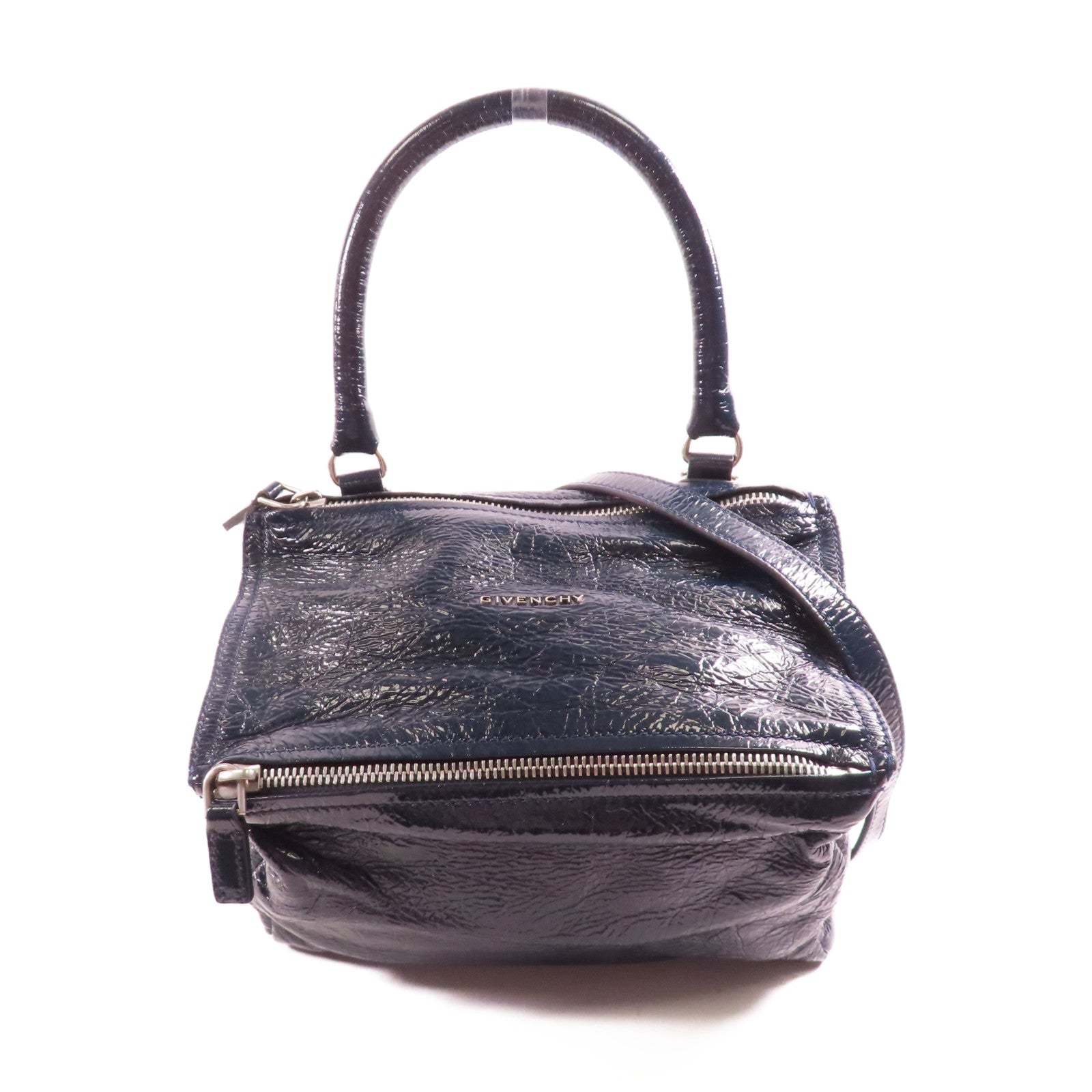 GIVENCHY 漆皮皮革2 Way Shoulder銀扣手挽肩背兩用袋