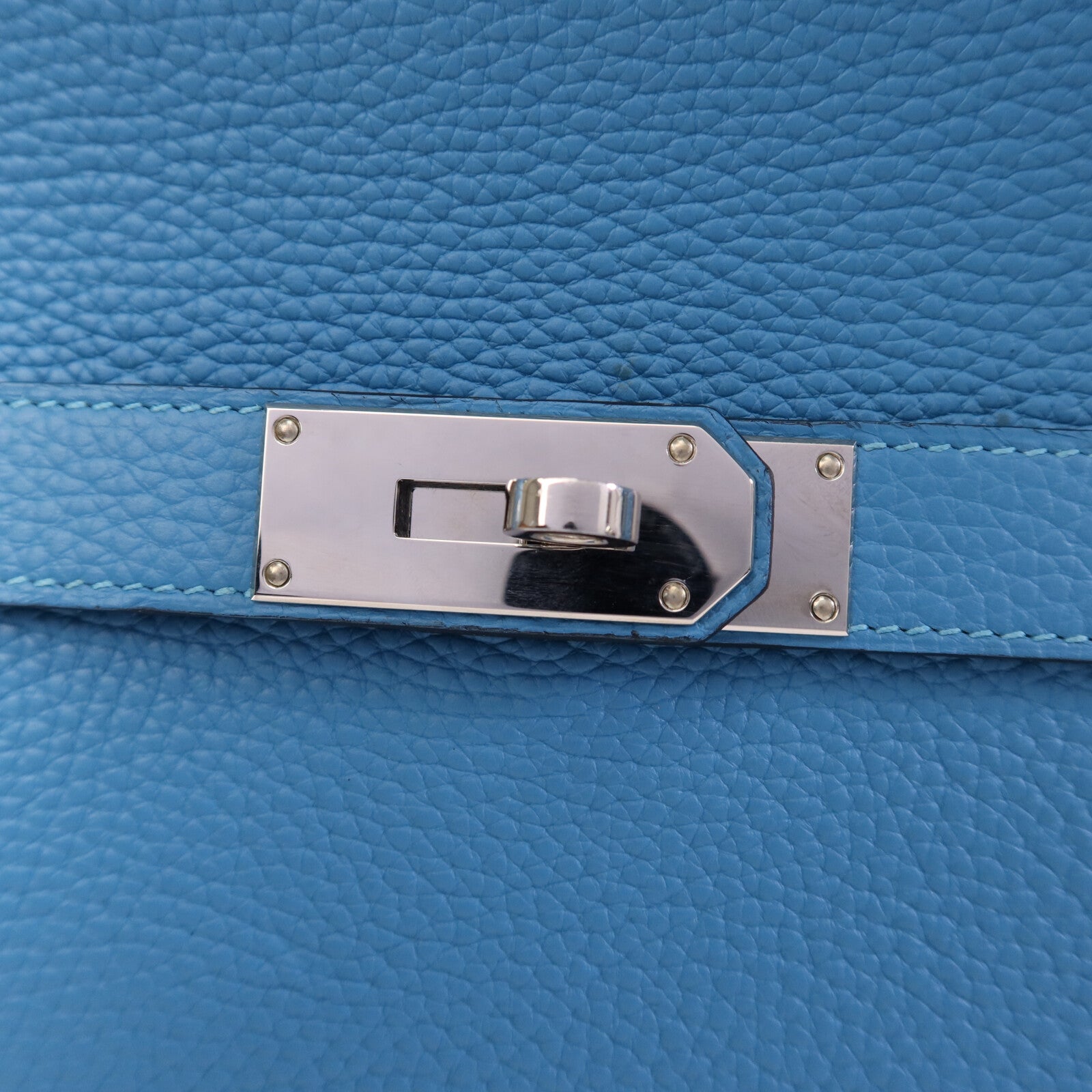 HERMES Clemence皮革Jypesiere 34銀扣肩背袋Turquoise