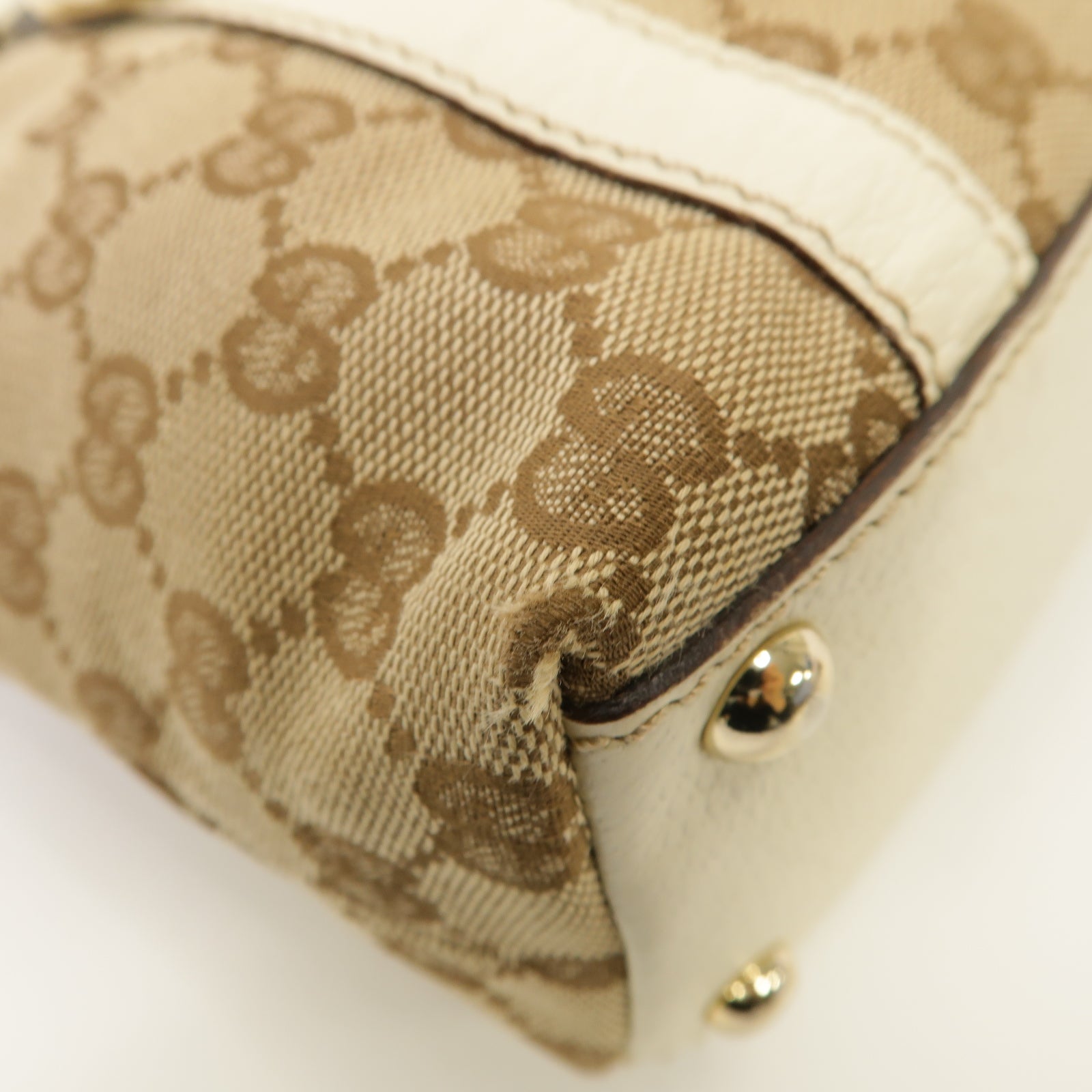 GUCCI 【激減優惠】帆布/皮革Handbag金扣手挽袋啡色/白色
