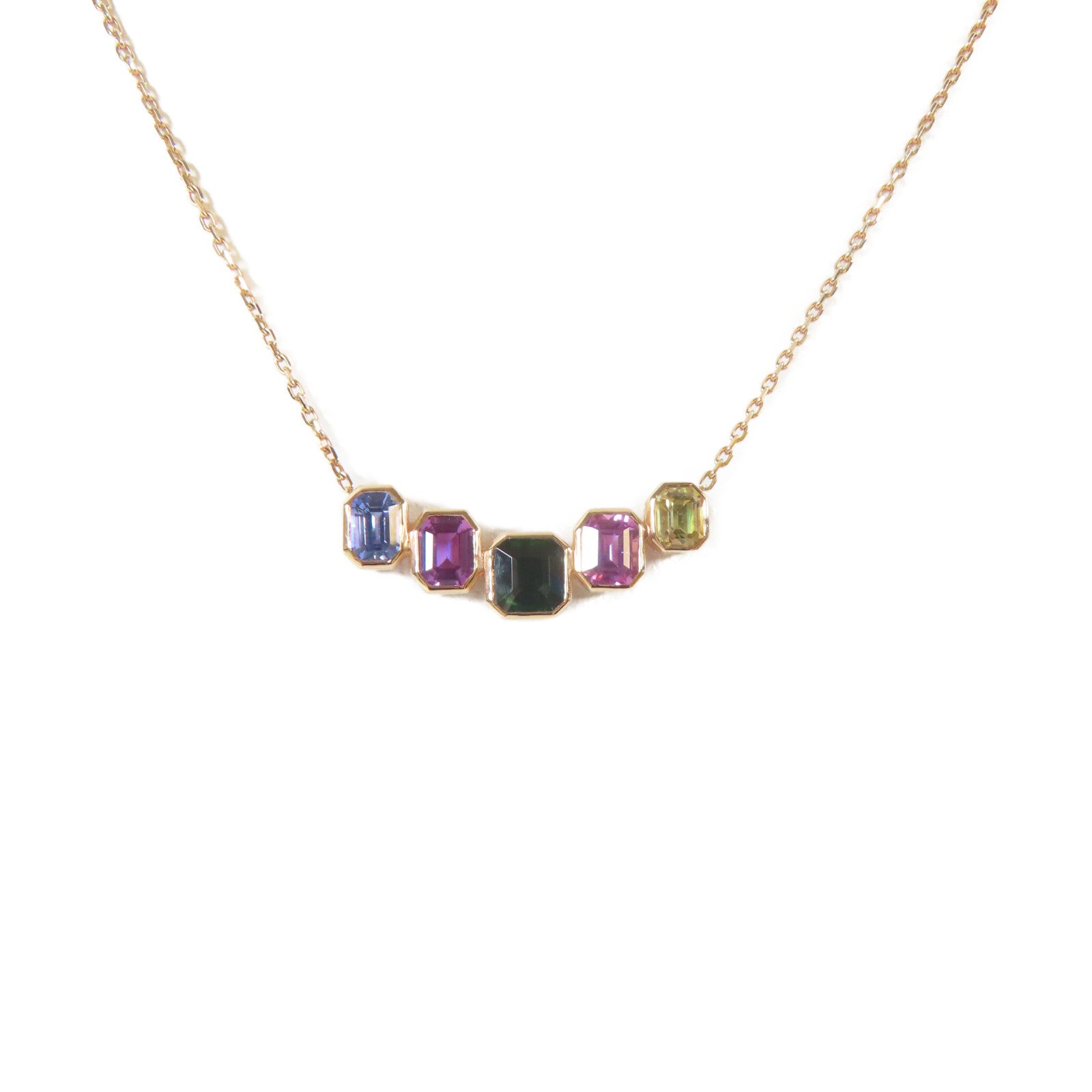 JEWELRY 18K玫瑰金Sapphire Tsavorite Necklace 3.03ct藍寶石/1.49ct沙弗萊石項鍊#38cm
