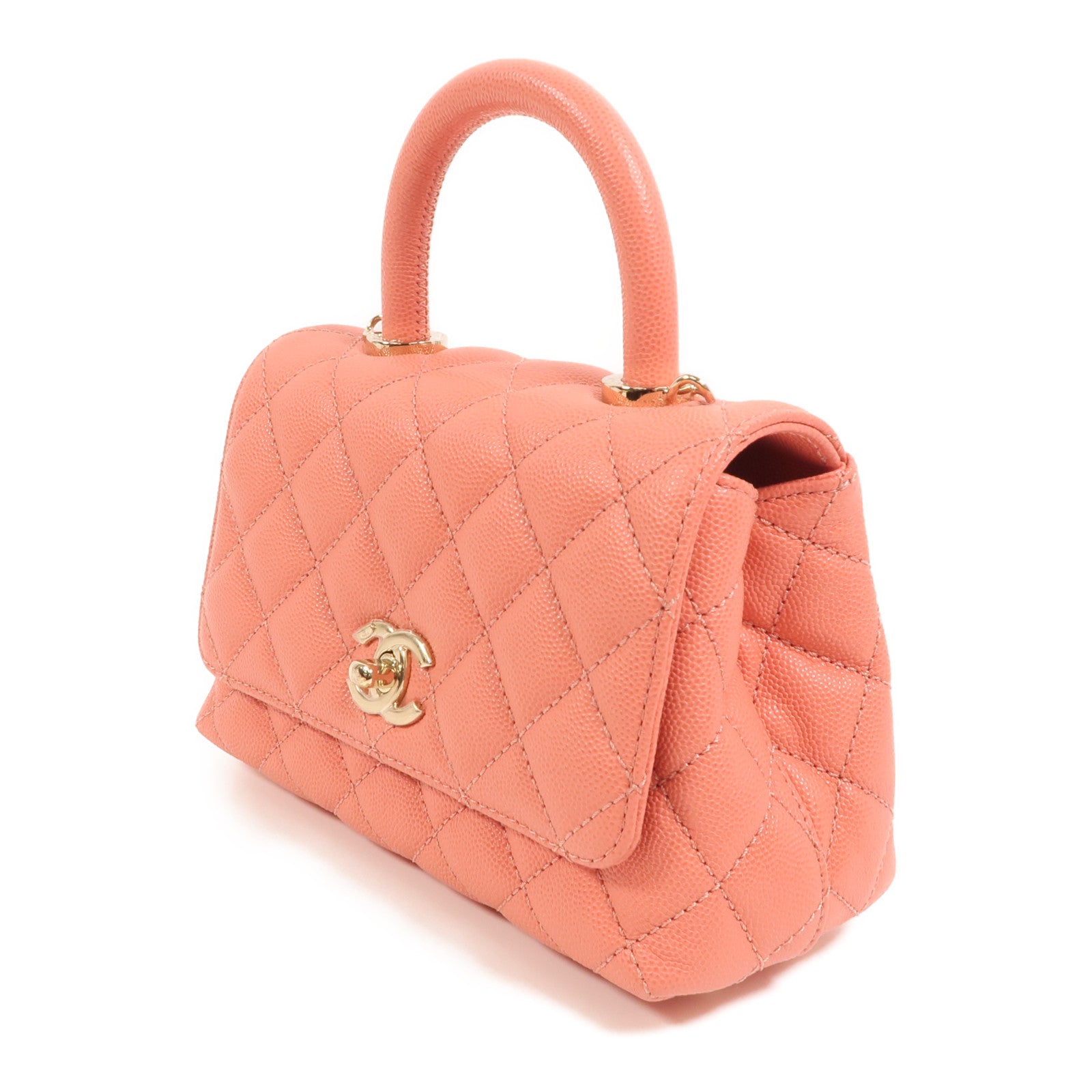 CHANEL 牛皮皮革Coco Handle Mini金扣鏈帶手挽肩背兩用袋