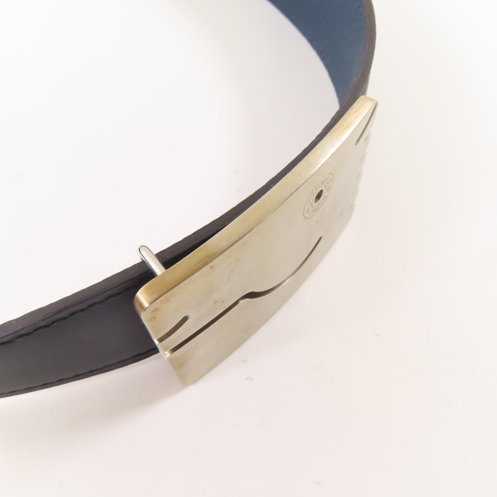 HERMES 牛皮皮革A Cheval Belt銀扣皮帶Nori/黑色