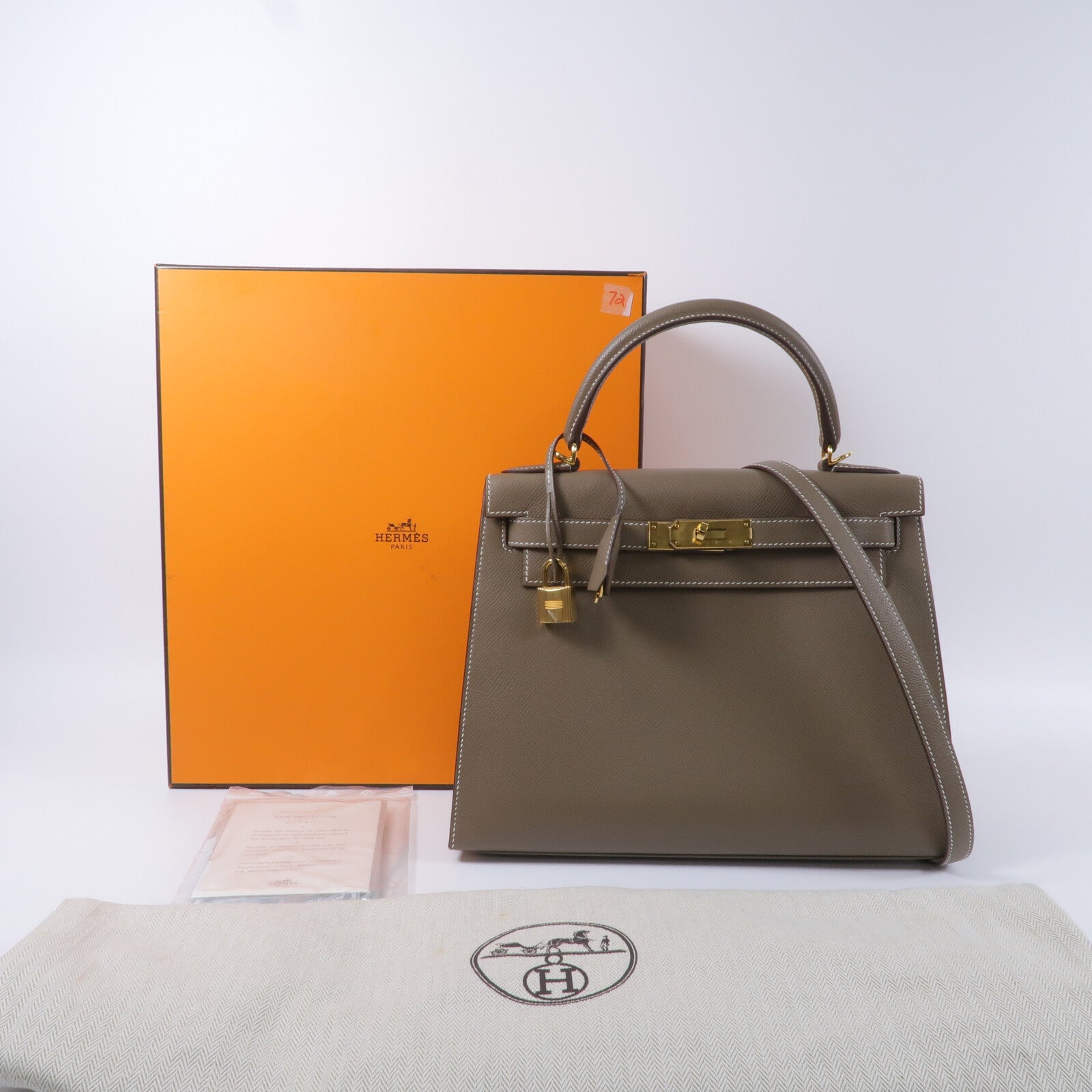 HERMES Epsom皮革Kelly 28手挽肩背兩用袋Etoupe