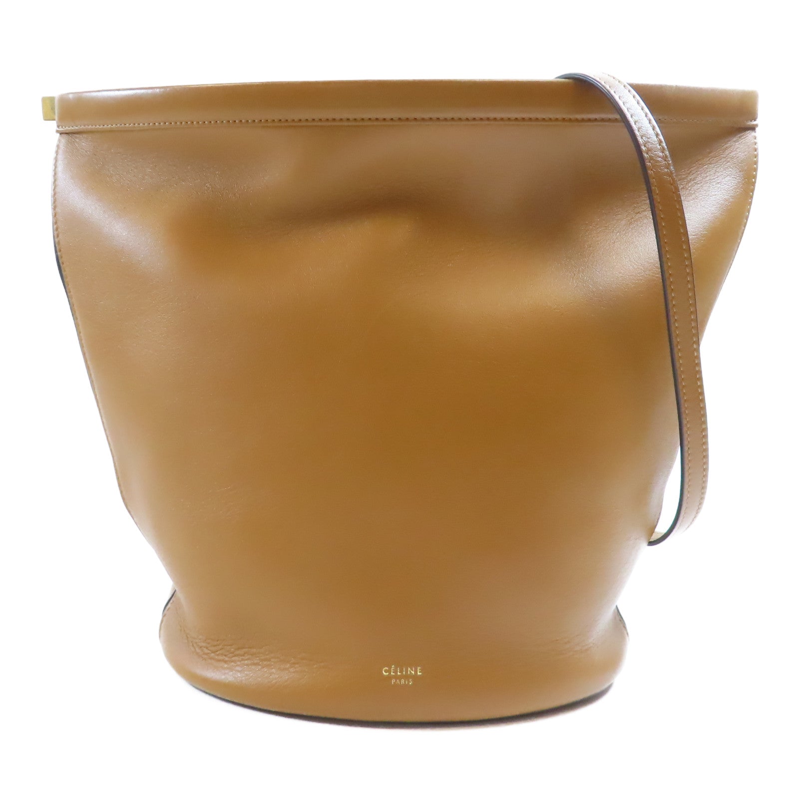 CELINE 牛皮皮革Tote Bag金扣肩背袋棕色