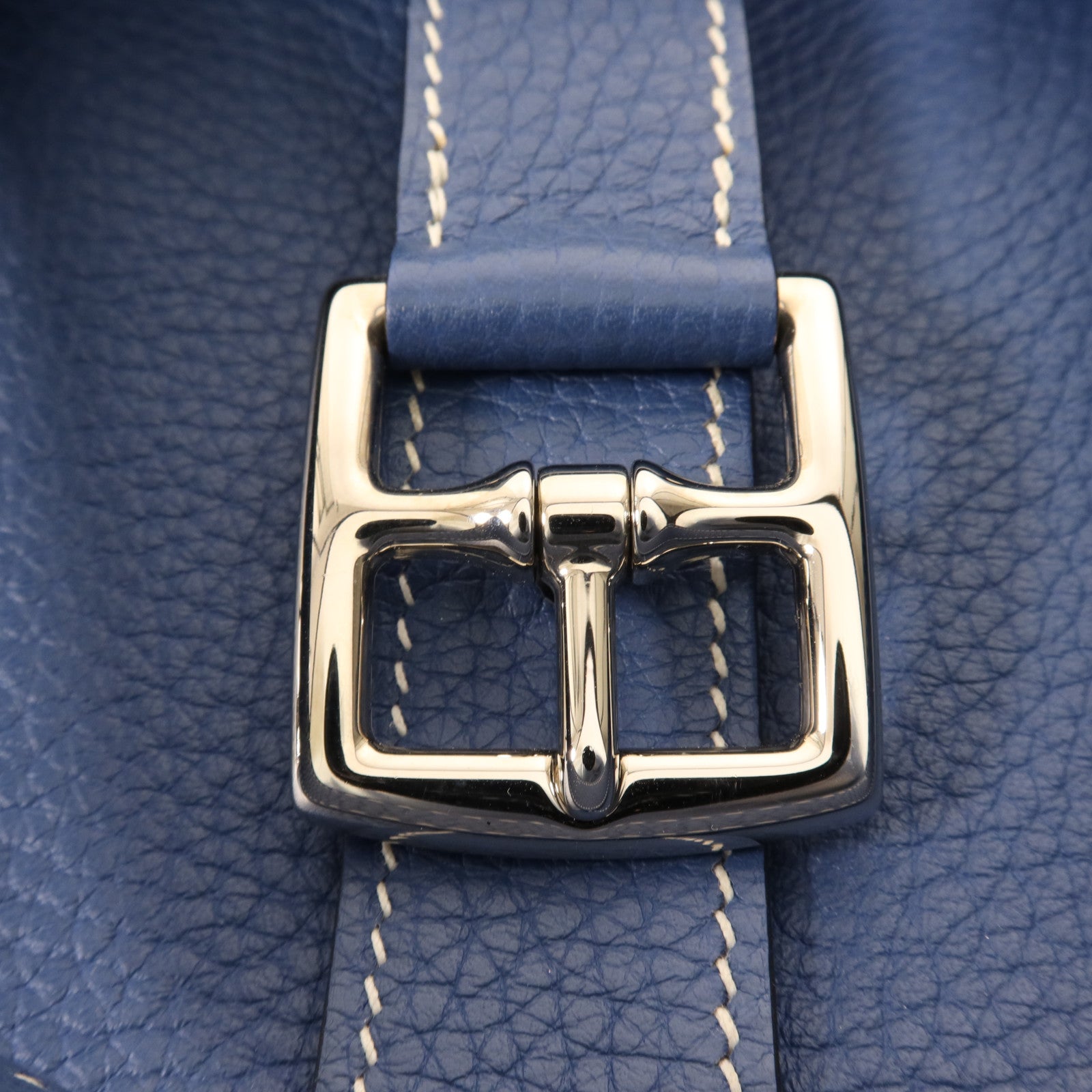 HERMES Clemence皮革Halzan 31銀扣手挽肩背兩用袋Bleu Agate