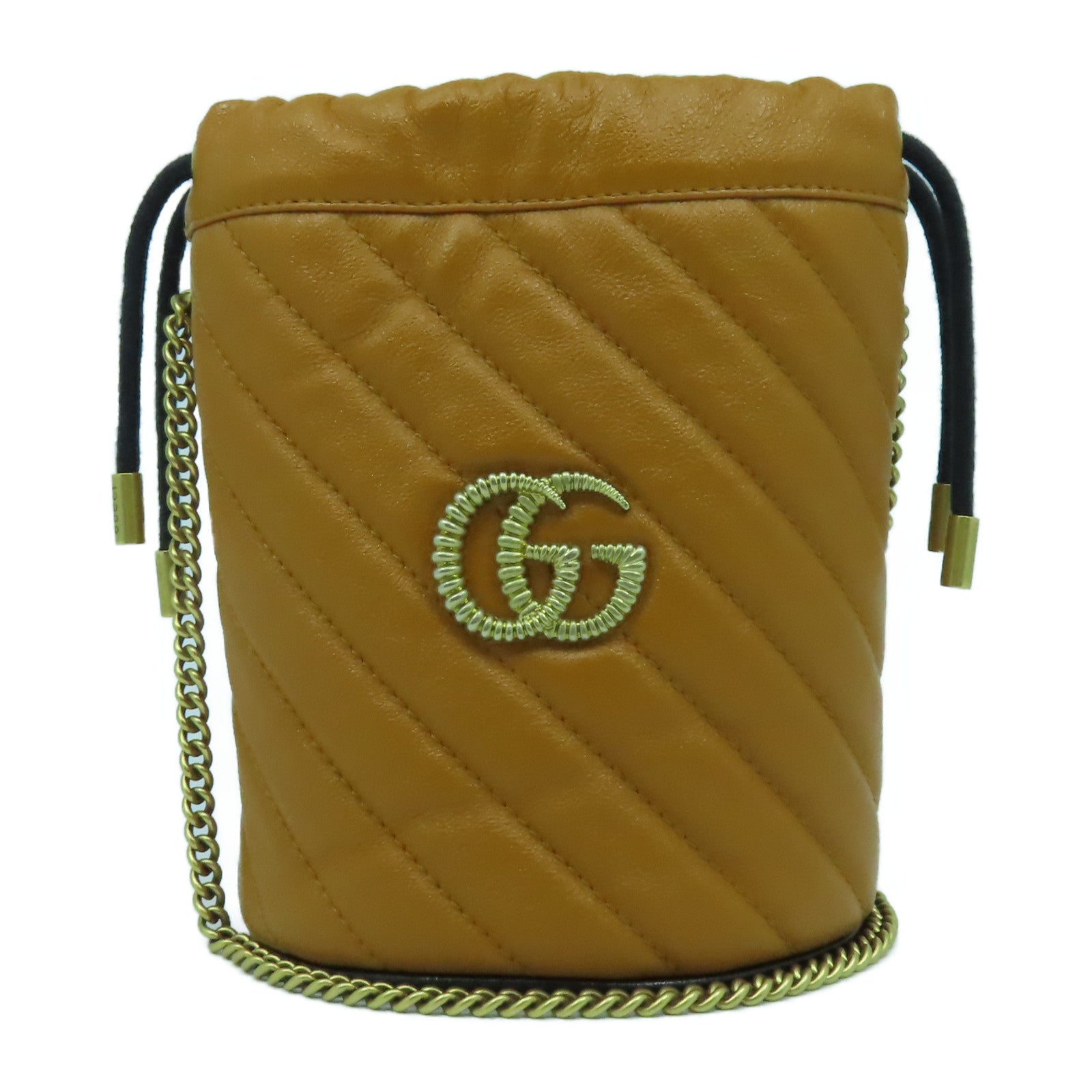 GUCCI 【激減優惠】牛皮皮革GG Marmont金扣鏈帶肩背袋淺啡色