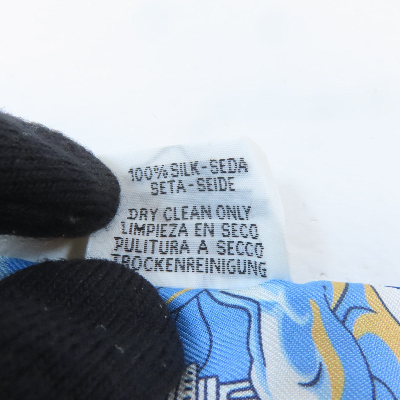 HERMES 絲質Twilly絲巾藍色/白色/橙色/黃色