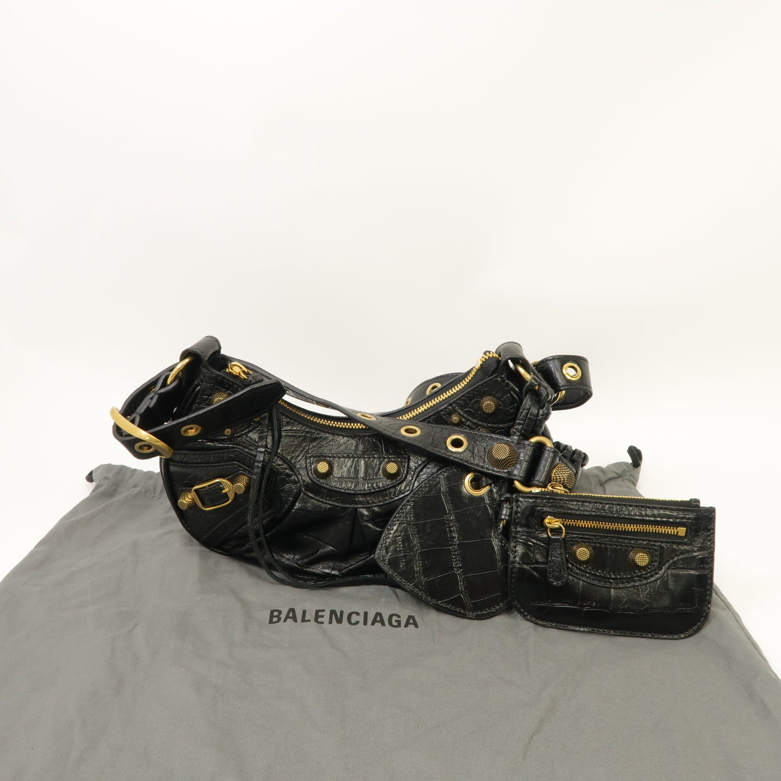 BALENCIAGA 【激減優惠】牛皮皮革Le Cagole Xs Shoulder Bag金扣肩背袋黑色